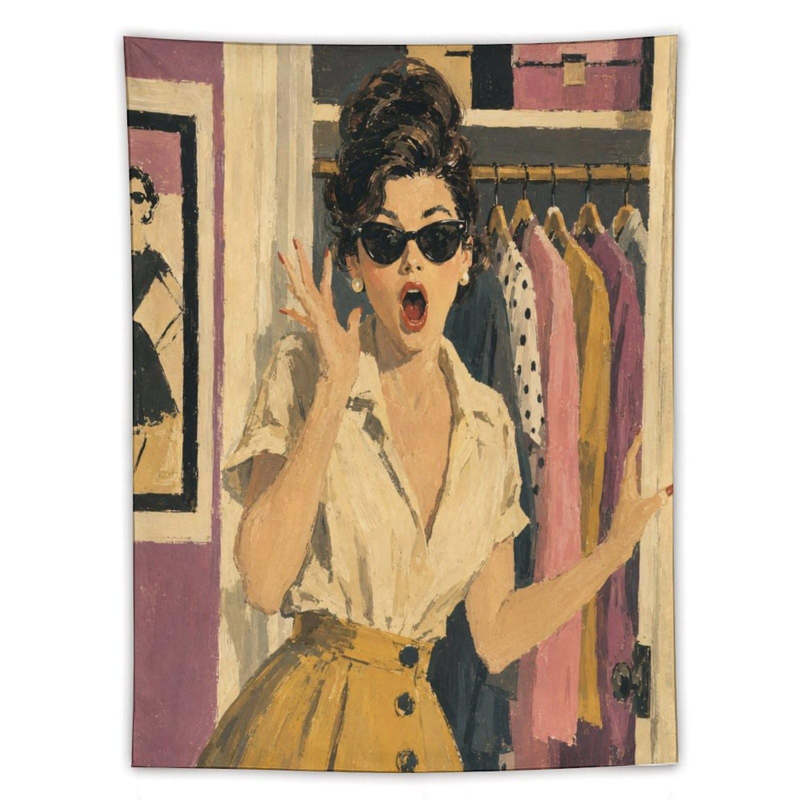W7C8U2X3 Woman with Sunglasses Wall Tapestry, Realistic Illustration Style
