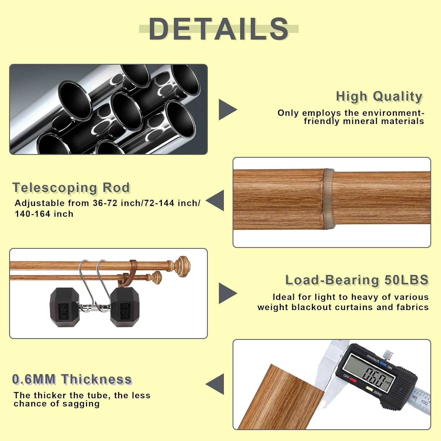 Wood Double Curtain Rod for Windows 72 to 144 Inches, Adjustable Heavy Duty Dual Drapery Rods, Farmhouse Collection Decorative Design with Porch Doorknob Finials,Brown Wood Grain