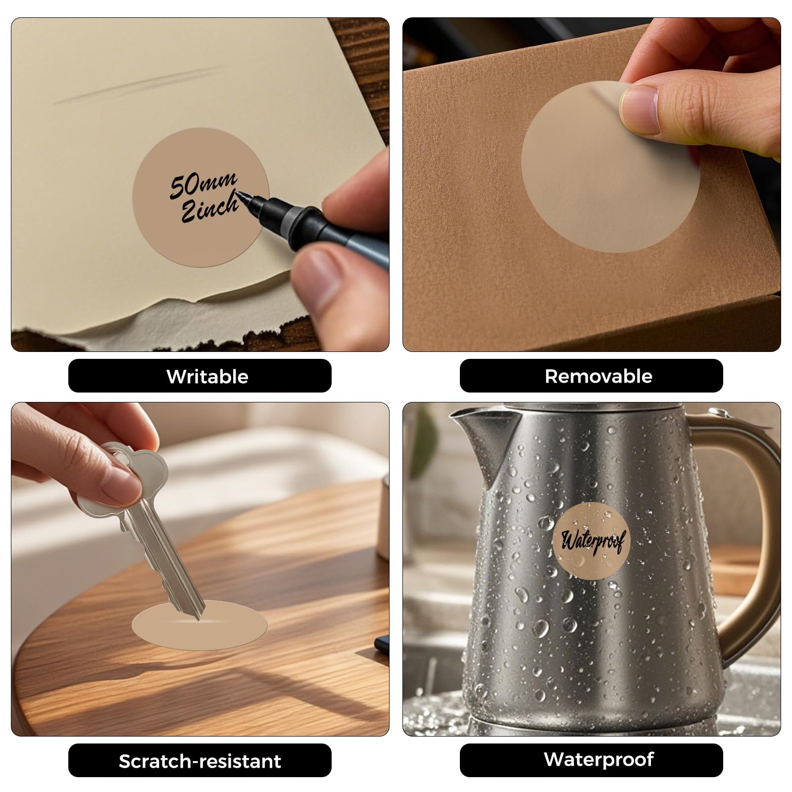 FINDAT 500PCS Brown Round Labels 50mm Colour Coding Circle Stickers Vinyl Removable Waterproof Name Tags for Moving Box Gift Sealing Jar - Image 3