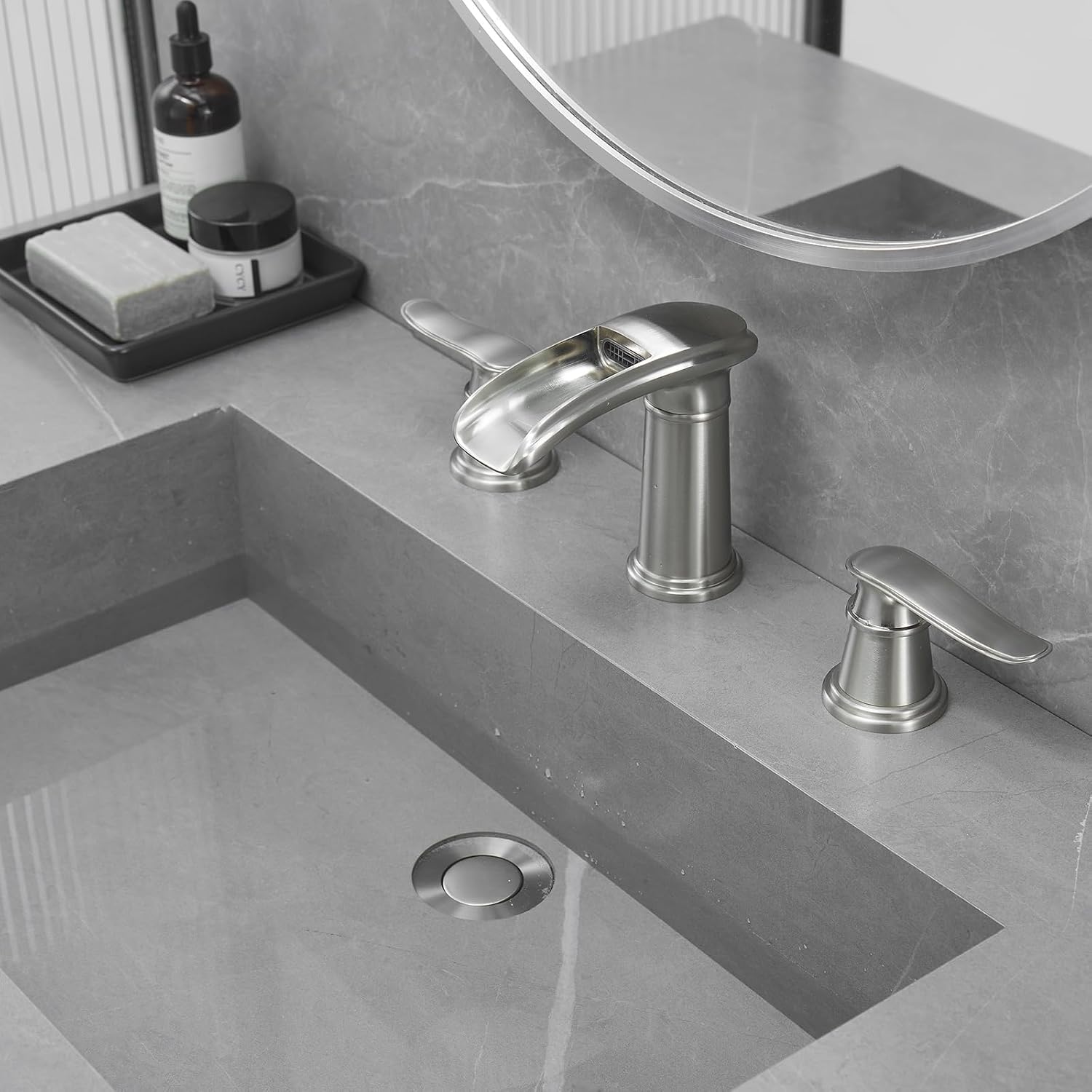 8 Inch Widespread Bathroom Faucet Two Handle 3 Hole Faucet for Bathroom Sink, Brushed Nickel