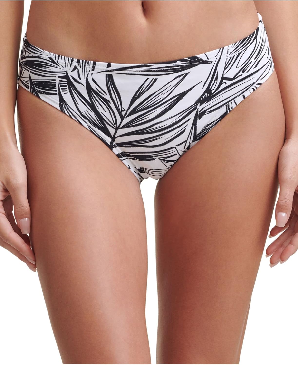 DKNY Women's White Printed Stretch Lined Sits at HIPS Full Coverage Classic Swimsuit Bottom L