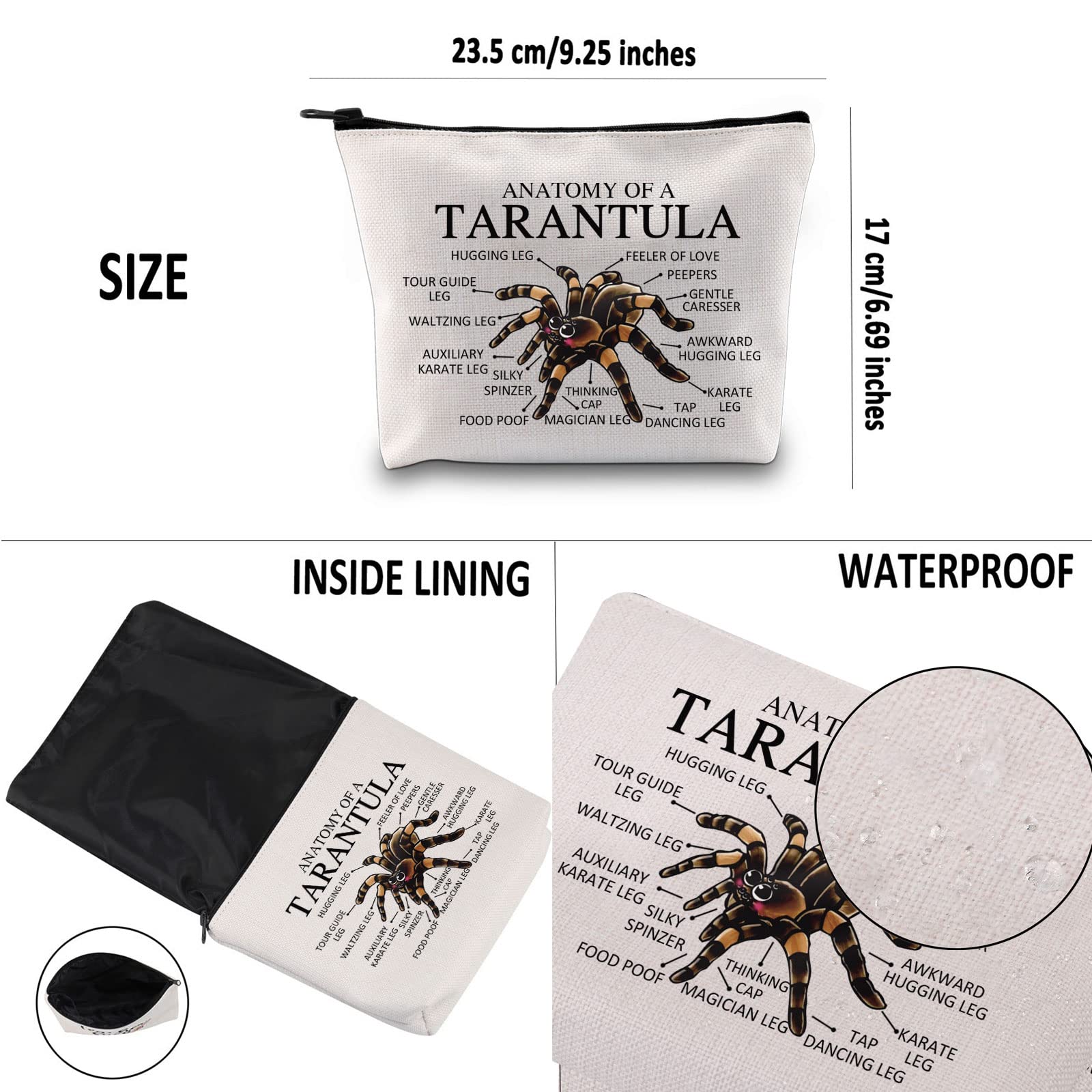 PYOUL Tarantulan Lover Gift Anatomy of A Tarantulan Makeup Bag Tarantula Mom Cosmetic Bag Tarantula Owner Gift Spider Lover Zipper Travel Bag (of A Tarantulan B) - Image 3