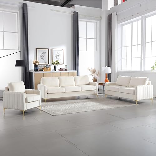 Miniatura 5 de Juego de sofá verde de 3 piezas para sala de estar, cómodo sofá y sofá biplaza y silla, juegos de sofá de 3 plazas de terciopelo para dormitorio,