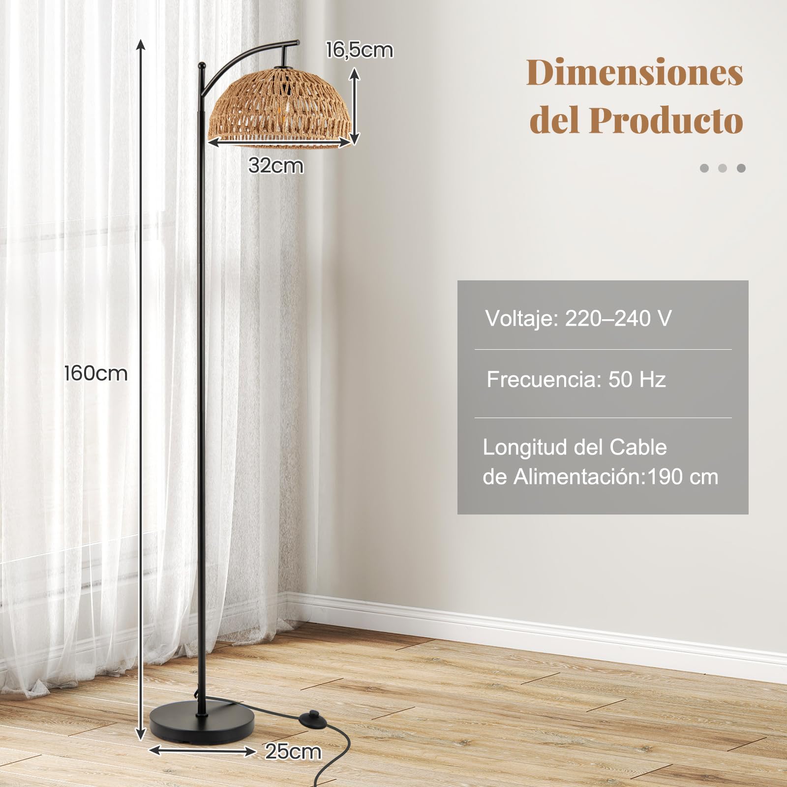 COSTWAY Lámpara de Pie, 160 cm Lámpara de Pie Moderna con Pantalla Colgante, Base Estándar E27 y Interruptor de Pedal, Mueble de Iluminación para Sala de Estar, Dormitorio y Comedor