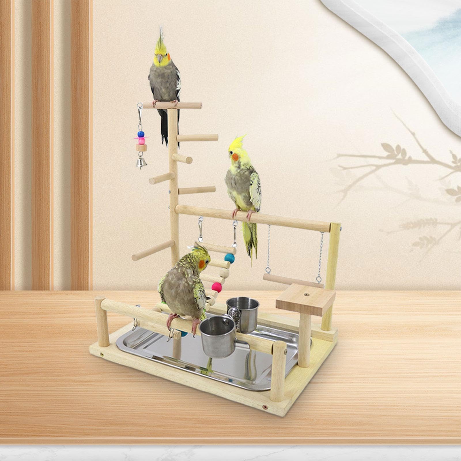 Harilla Parque de Juegos para Loros, Pájaros, Juguetes Colgantes, Ejercicio, Juego, Estar de Pie, Trepar, Percha, Gimnasio, Soporte de Juego para Periquitos Y
