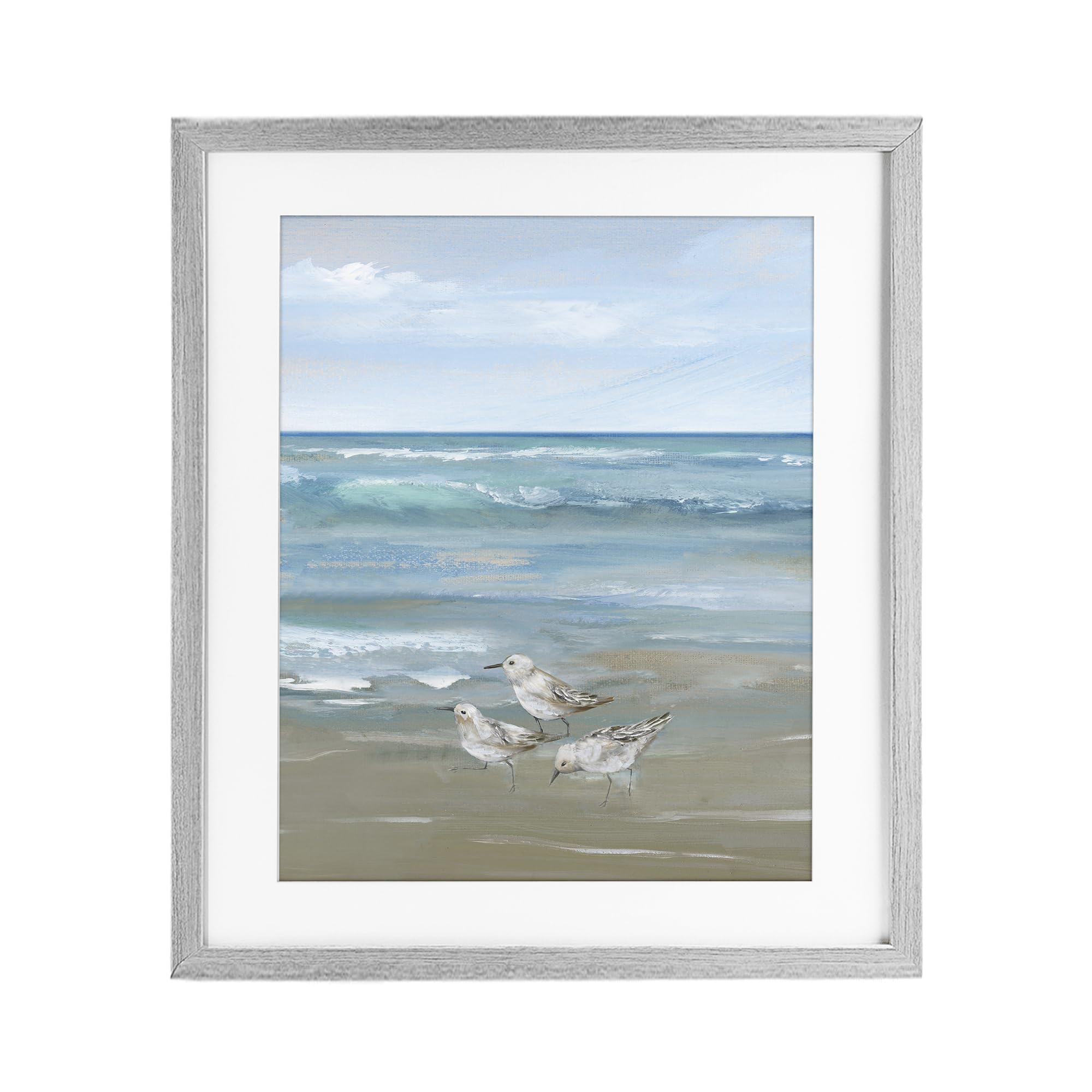 Stupell Industries Farmhouse Gray (Textured) 'Sanderlings On Gentle Waves'| Framed Print Under Glass