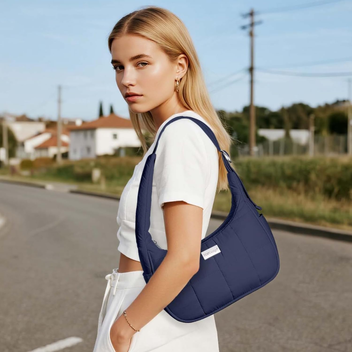 TOPDesign Quilted Puffer Shoulder Bag for Women, Trendy Lightweight Hobo Crescent Bag with Adjustable Strap - Image 2