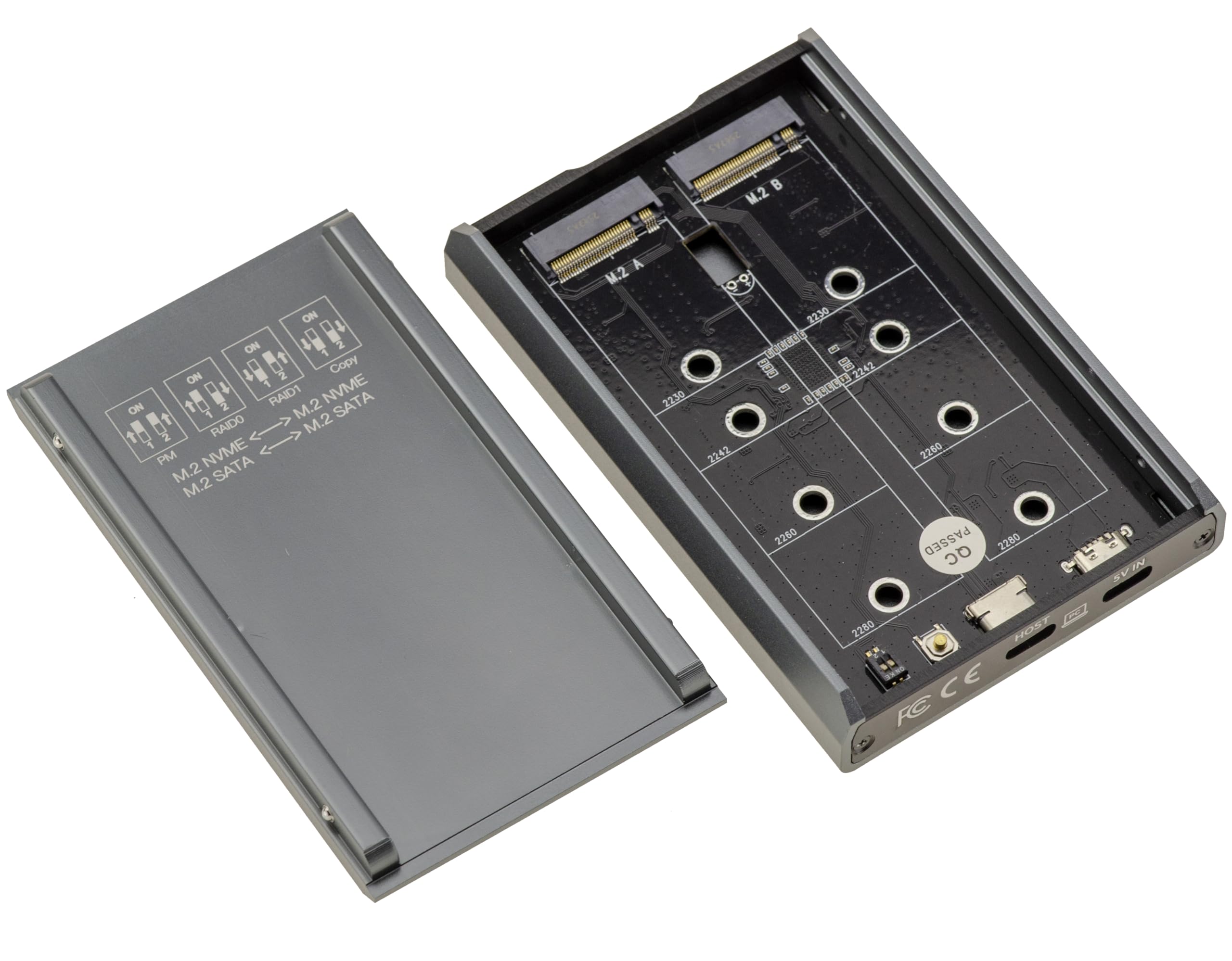 KALEA-INFORMATIQUE Custodia in alluminio RAID e stazione di clonazione USB 3.2 20G per 2 SSD M2 con doppio protocollo M2 NVMe e M2 SATA. Configurazione PM o RAID 0/1 e clonazione da un SSD all'altro