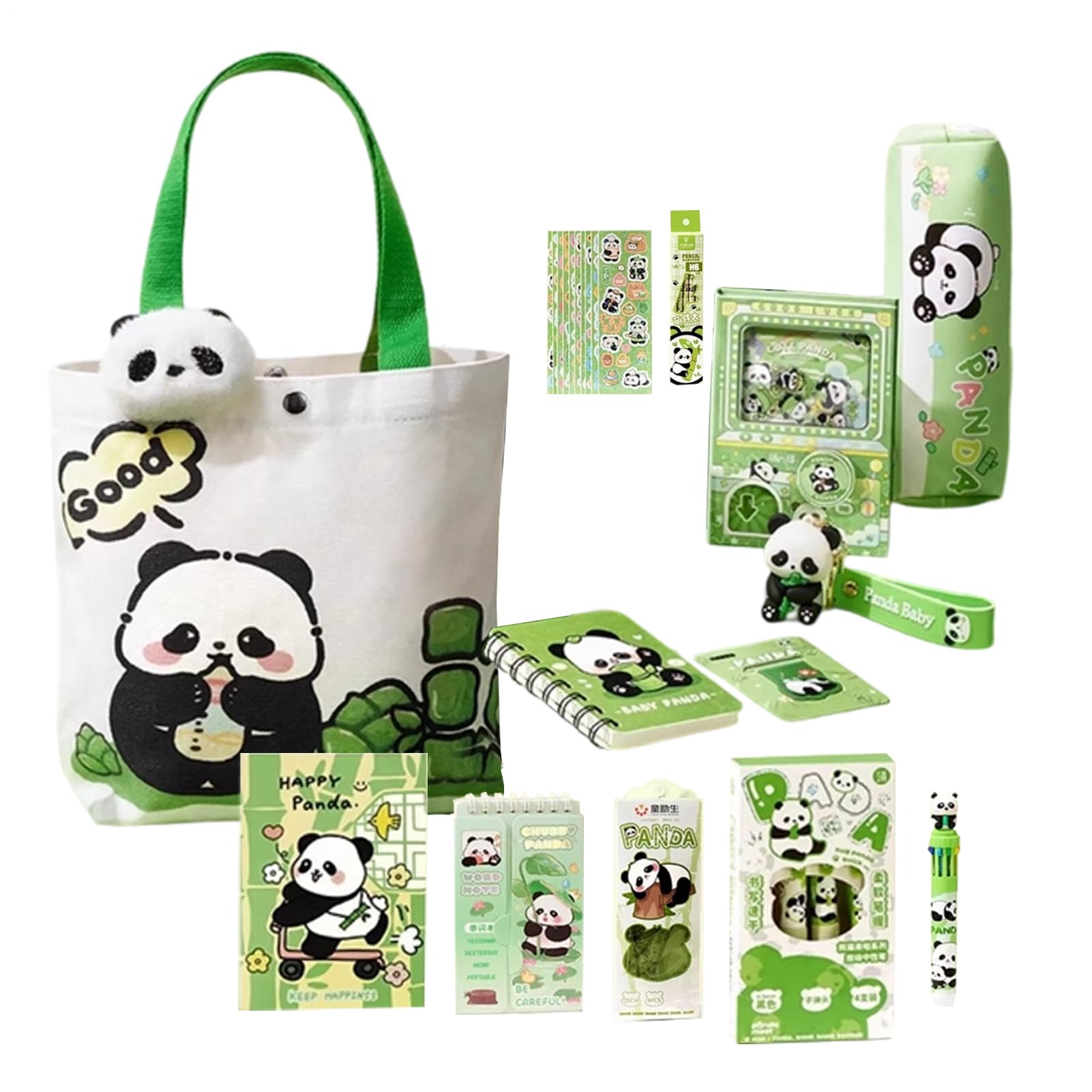 Cute Stationery Set,Panda Pencil Case with Magnetic Bookmark and Brooch | Include Eraser, Notebooks, Pens, Rulers, Sticky Notes for Kids Study College Boys Girls