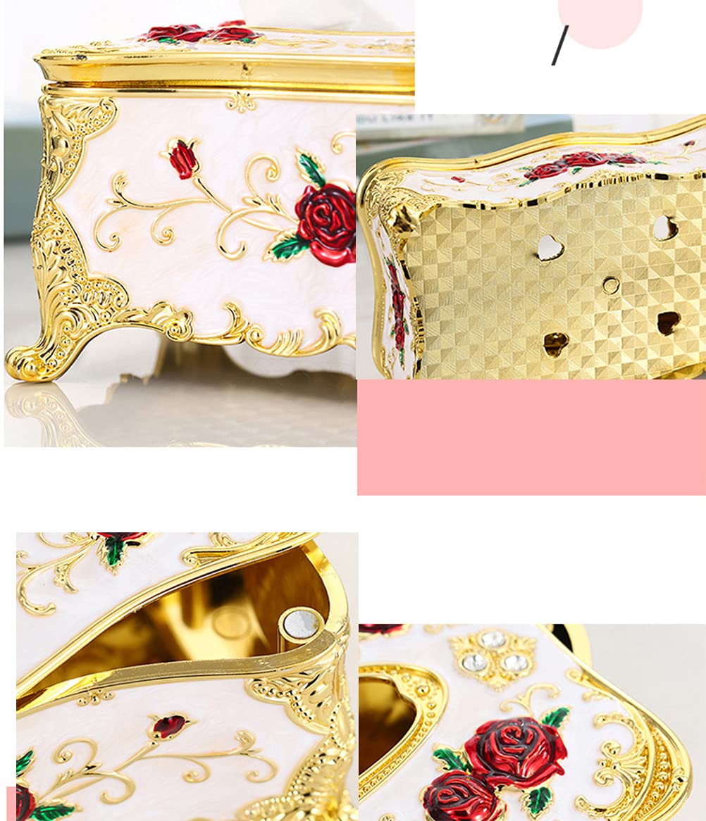 Scatola per fazzoletti cosmetici con motivo floreale, porta fazzoletti in stile europeo, per casa e hotel (Oro+Rosso)