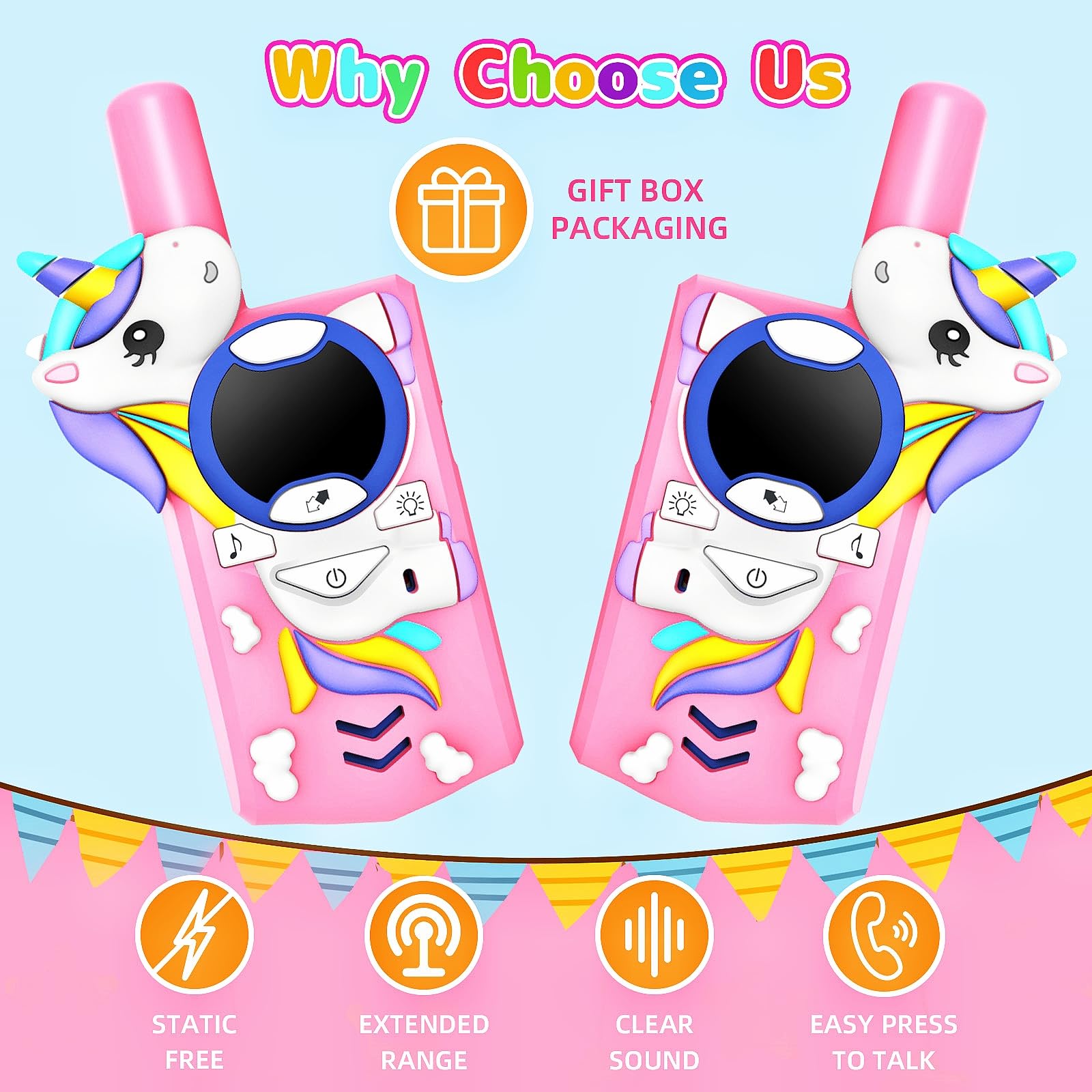Toys for 3-12 Year Old Boys Girls,Walkie Talkies for Kids 3 Channels 2 Way Radio Toy,2 Miles Range for Outside, Camping, Hiking (Pink)