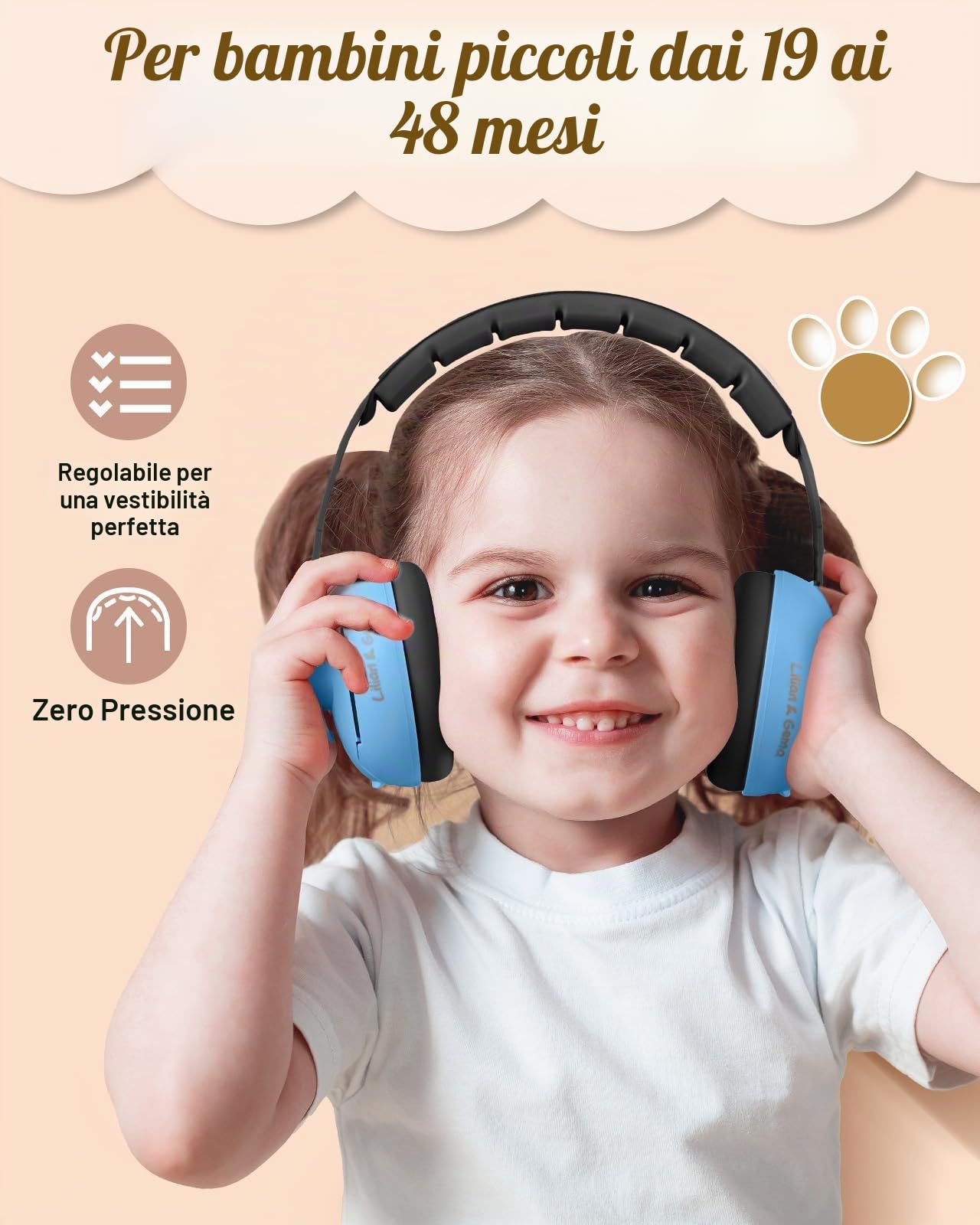 Lilian&Gema Casco Anti Rumore 2 in 1, Confortevole e Regolabile per Bambini fino a 48 Mesi, Ideale per Sonno e Attività