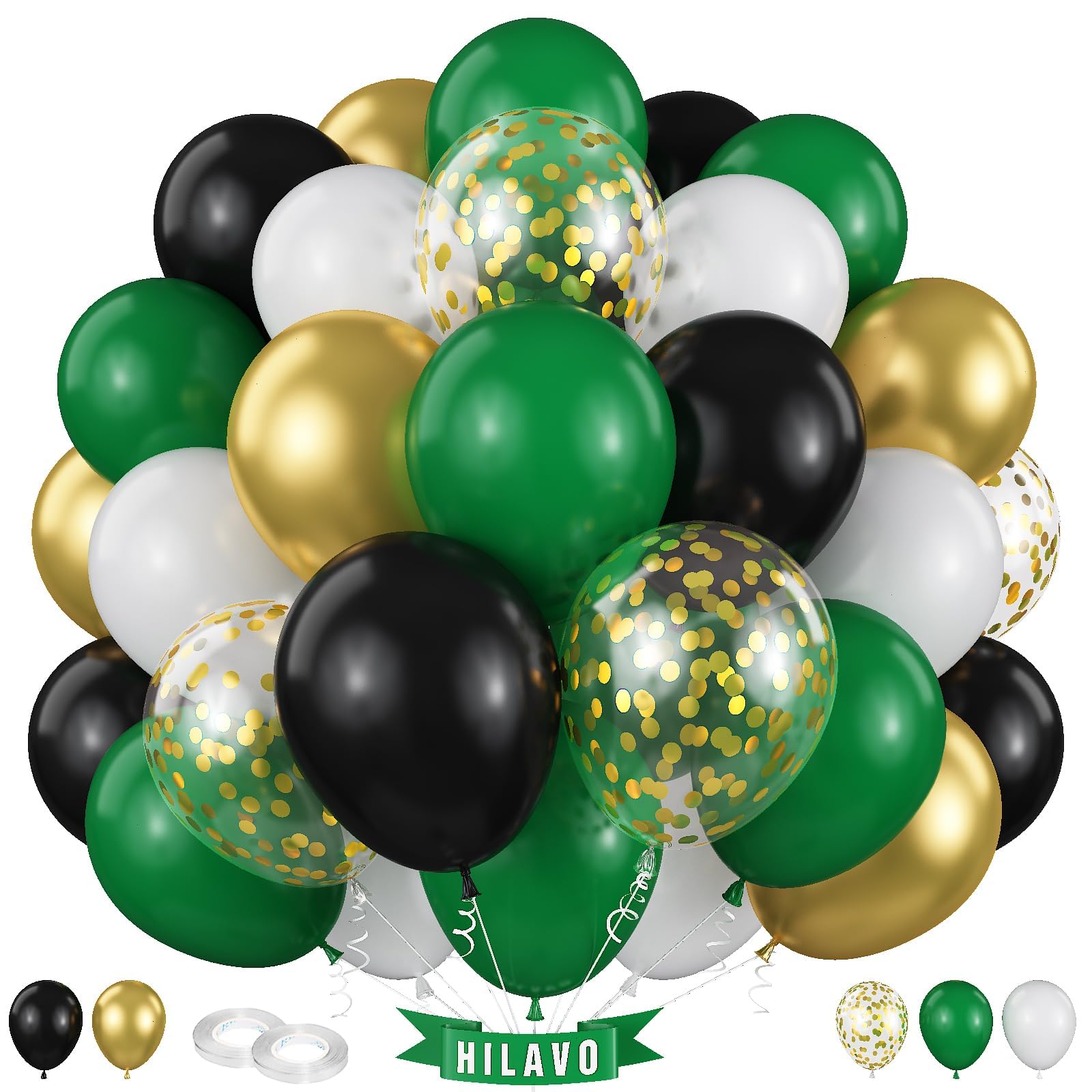 Black Gold Green Balloons 60 Pcs Dark Green White Black Metallic Gold Balloons 12 Inch Football Soccer Video Game Christmas Balloon for Boy Men Jungle