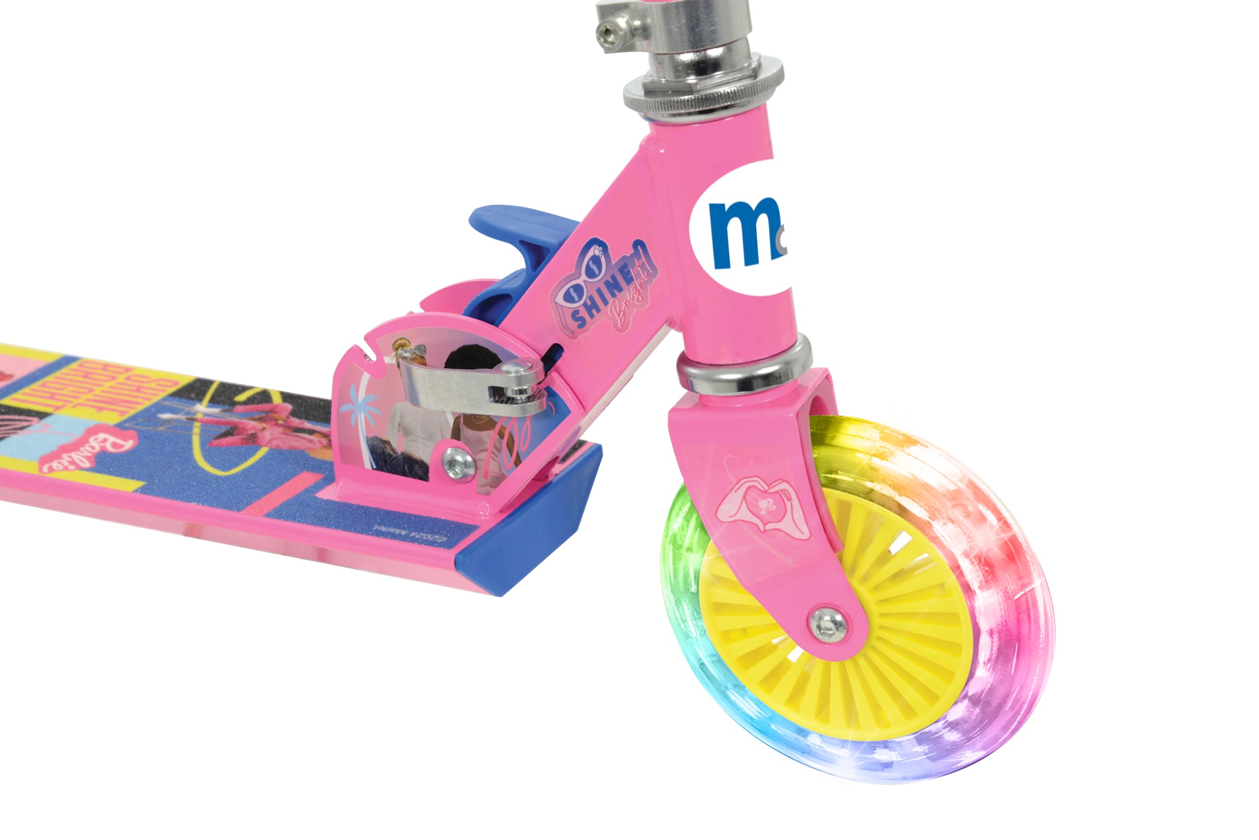Barbie Patinete Infantil para niñas y niños, Plegable en línea, para niños y niñas, Patinete Iluminado Ajustable, Ruedas iluminadas, 58 x 30 x 80 cm