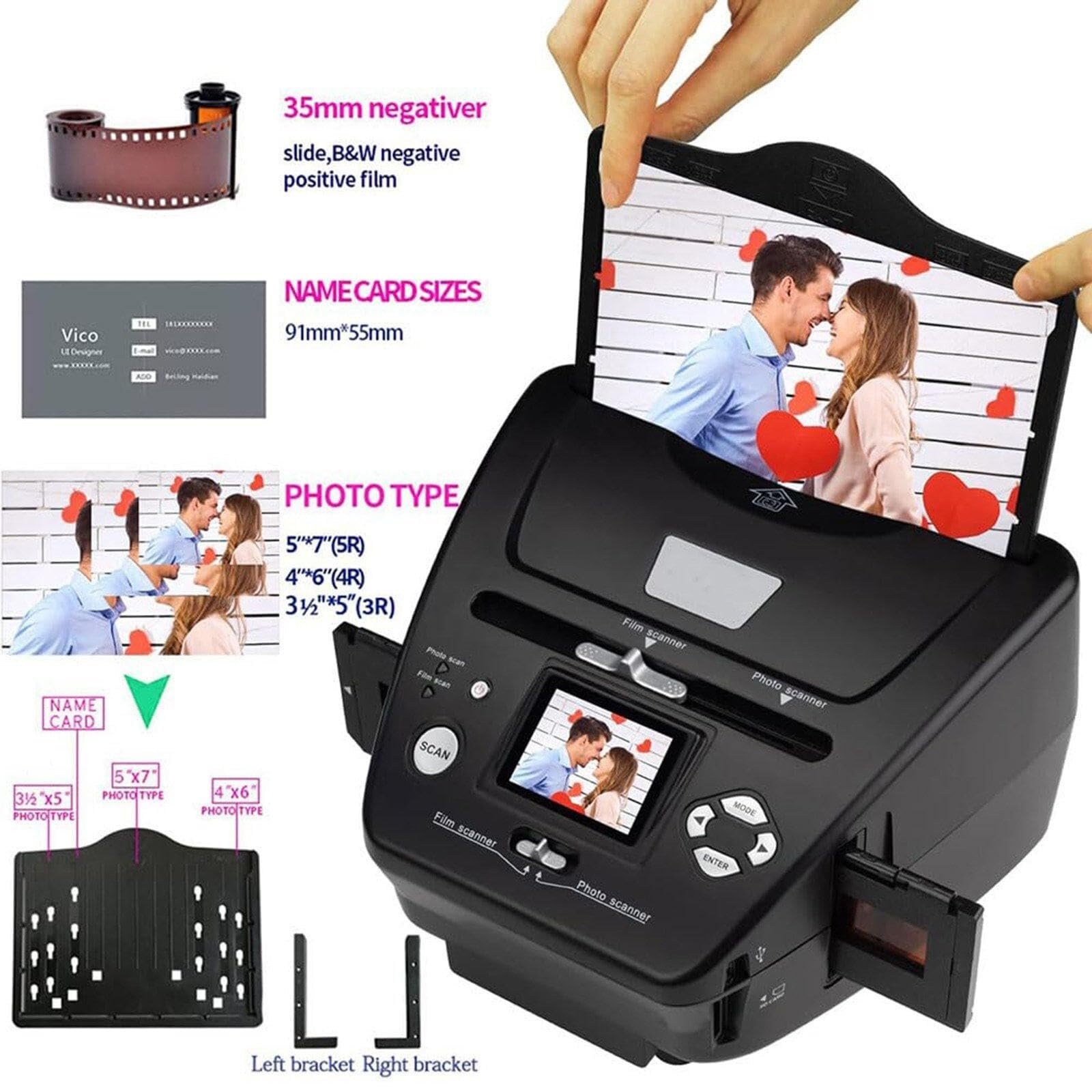 Scanner numérique de 16 MP (3 x 5/4 x 6/5 x 7 photos papier), scanner pour films négatifs de 135 (35 mm) + logiciel OCR pour le tri des cartes de visite pour le sauvetage du film