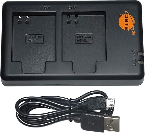 DSTE NB-6L NB-6LH Cargador de batería dual rápido con cable micro USB compatible con Canon CB-2LY y PowerShot SX530 HS, S95, SX610 HS, SX280 HS,