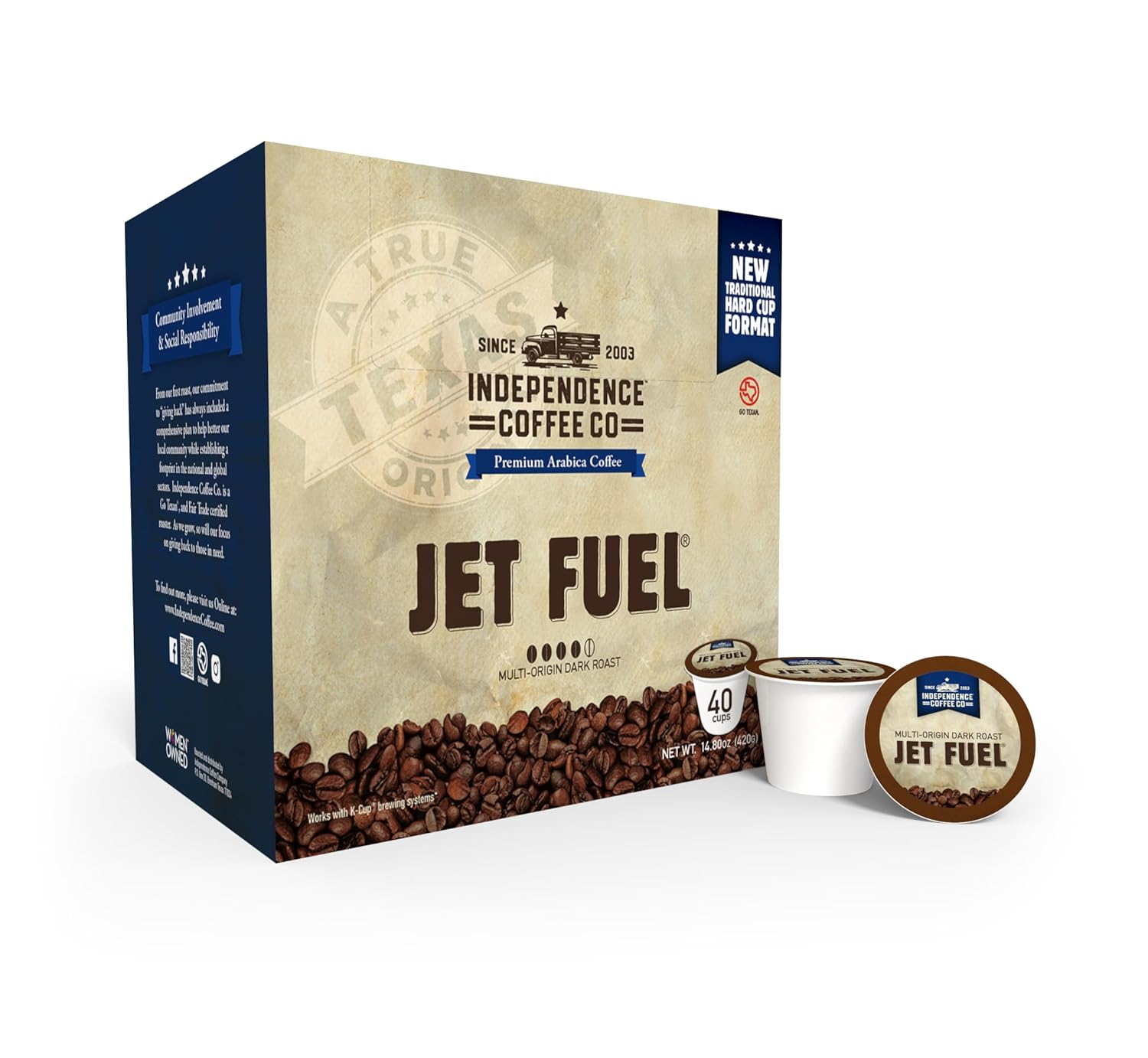 Independence Coffee Co. Jet Fuel Intense and Heavy Body, Dark Roast, Single Serve Coffee K Cup Pods, 40 Count