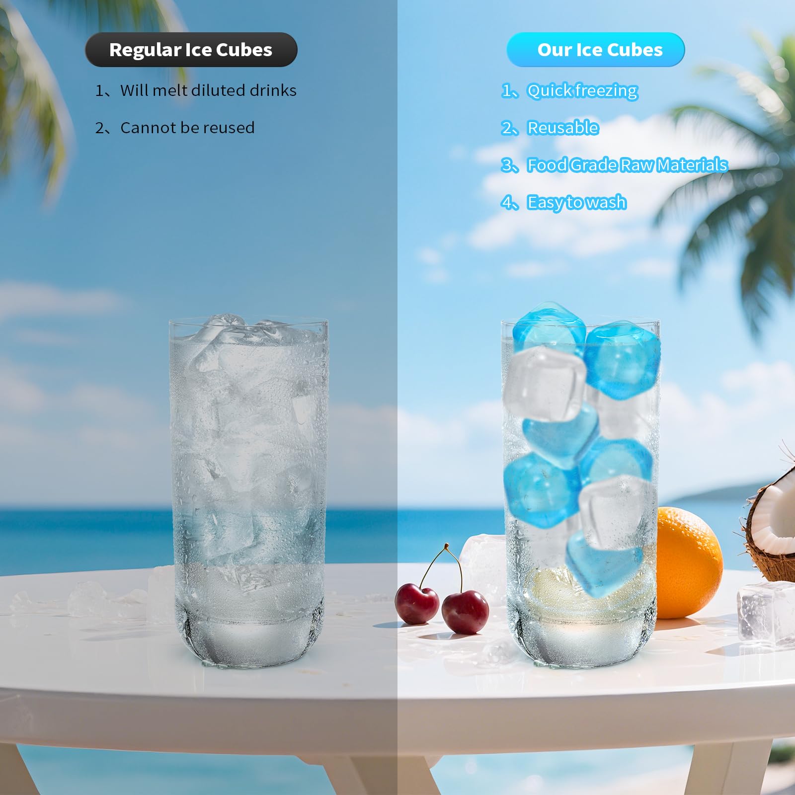 Lot de 380 glaçons réutilisables pour boissons, bleu et transparent