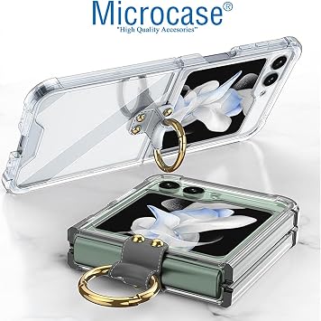 Microcase Samsung Galaxy Z Flip 5 Parmak Tutuculu Askılı Köşe Korumalı Kılıf - AL3159 (Şeffaf)