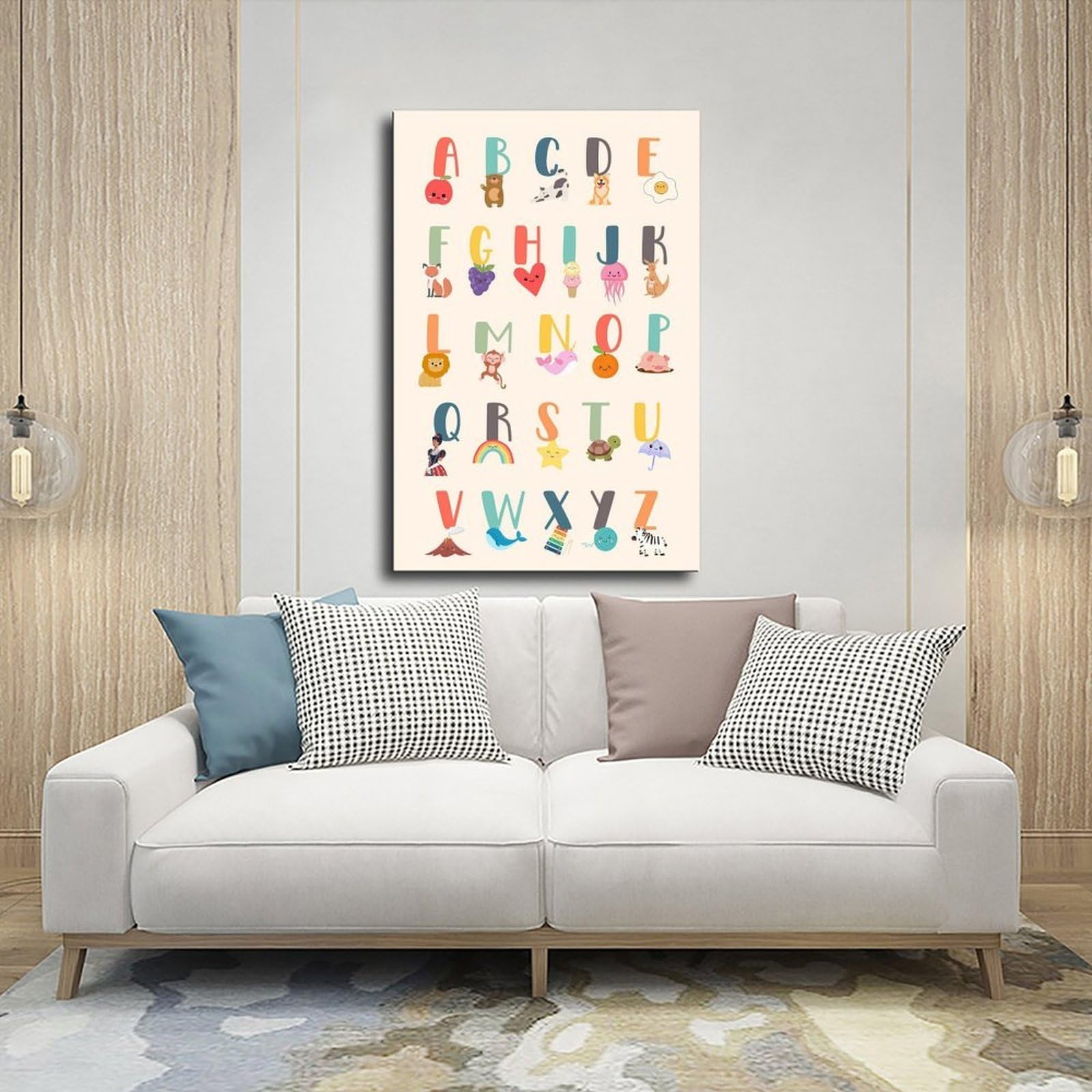 Poster éducatif sur toile pour enfants avec lettres de l'alphabet - Décoration murale pour salon, chambre à coucher - 40 x 60 cm