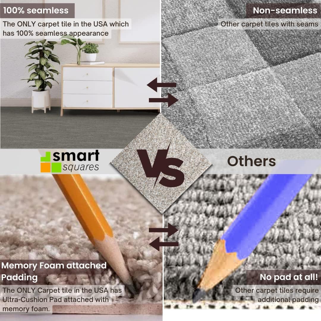 Smart Squares in A Snap 18” x 18” Residential Soft Carpet Tile, Peel and Stick, Easy DIY Installation, Seamless Appearance, Made in USA (388 Stonehenge, 10 Tiles - 22.5 Sq Ft)