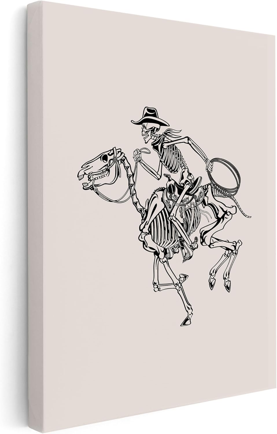 Poster Master Skeleton Cowboy Canvas - Retro Skeleton Horse Print - Rodeo Art - Wild West Art - Gift for Him & Her - Great Decor for Dorm, Office or Living Room - 8x10 STRETCHED Canvas