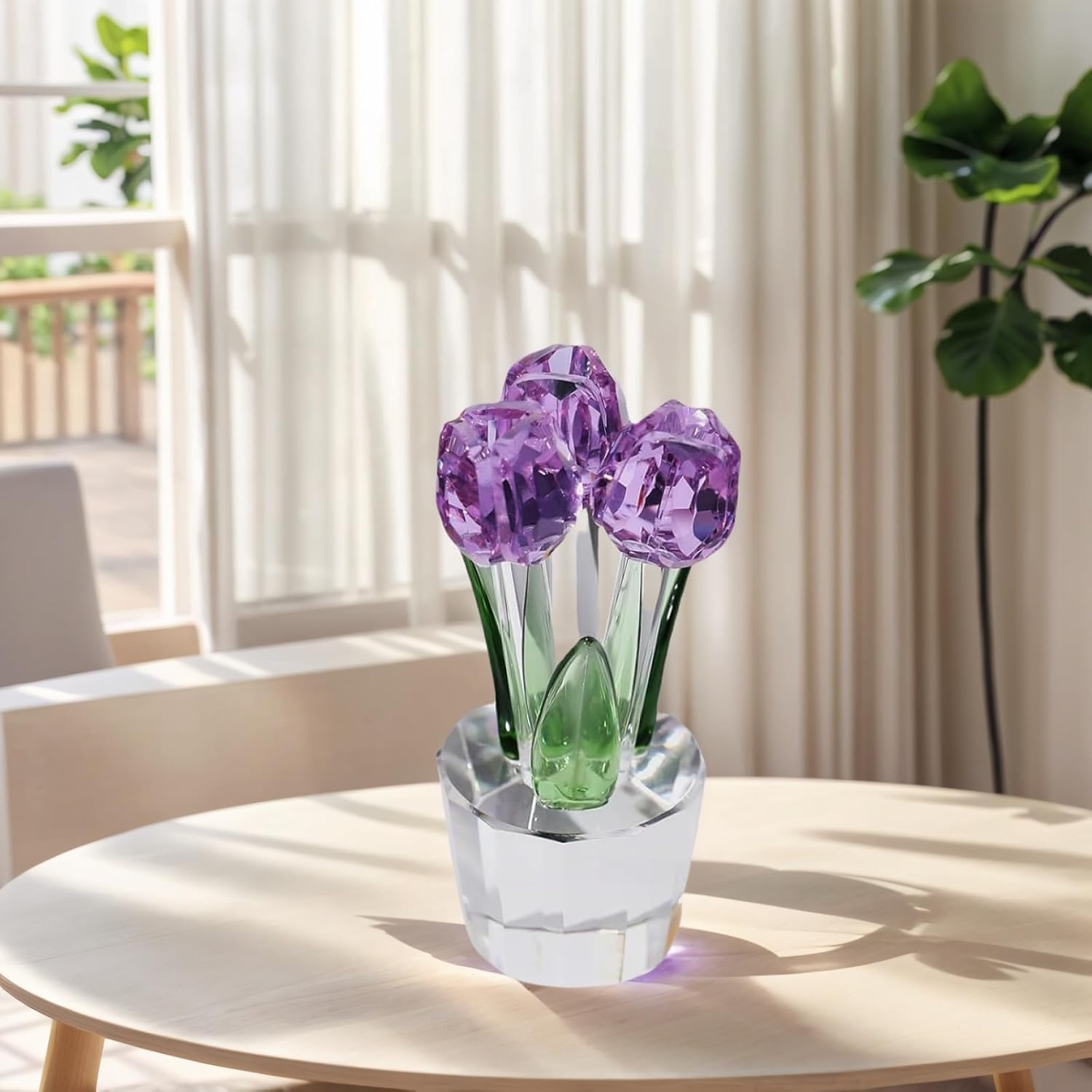 Crystal Tulip Flower Figurine - Elegant Purple Tulip Glass Bouquet for Home, Office, Christmas Decor, Anniversary, Wedding Gift for Women, Mom, Friend - Image 3