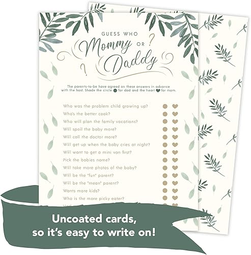 Miniatura 3 de Guess Who Mommy or Daddy Juego de adivinación Coed Boy Girl Neutral Género Reveal Baby Shower (25 ct #2 Crema)