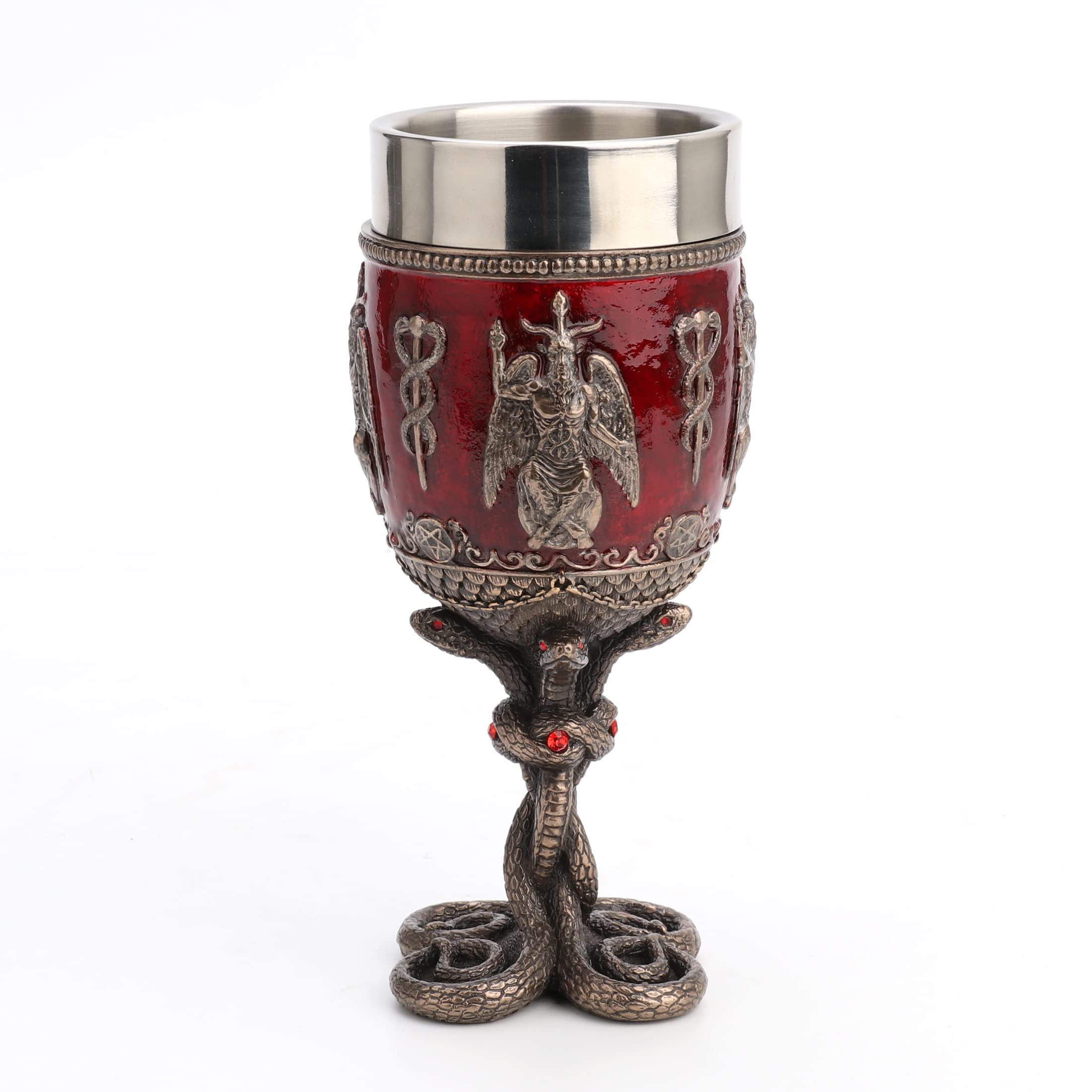 Veronese Design 6 7/8 Inch Baphomet Crimson Jeweled Serpent Chalice Stainless Steel Tumbler