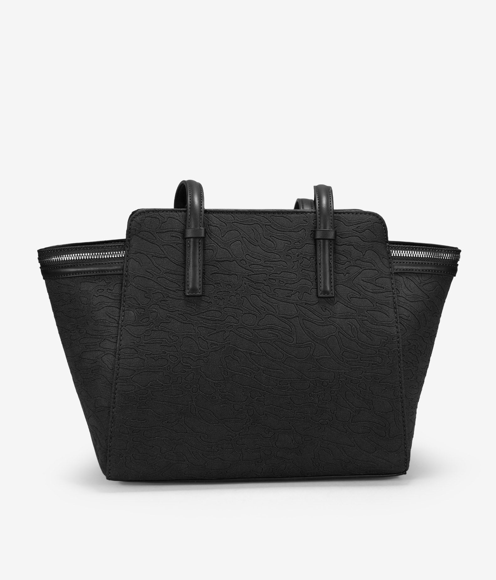 BOSANOVA Bolso de Hombro Estilo Shopper para Mujer con Estampado Abstracto y Cremalleras de Metal. Asas de Colgar y Cierre con Cremallera. Negro U