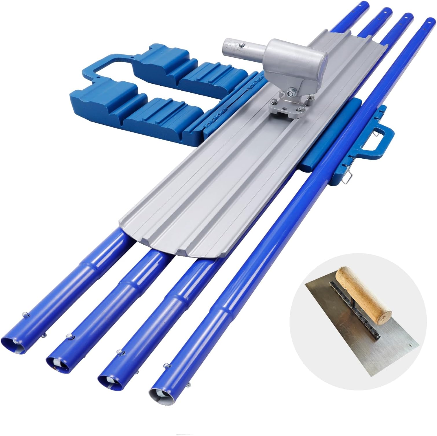 Bull Float Aluminum Magnesium Alloy Concrete Float 48 x 8" Round End blade Concrete Float Tool Cement Tool Bull Concrete Kit with 4 Float Handles Bracket Concrete Tools Finishing (57''x4 Handle)