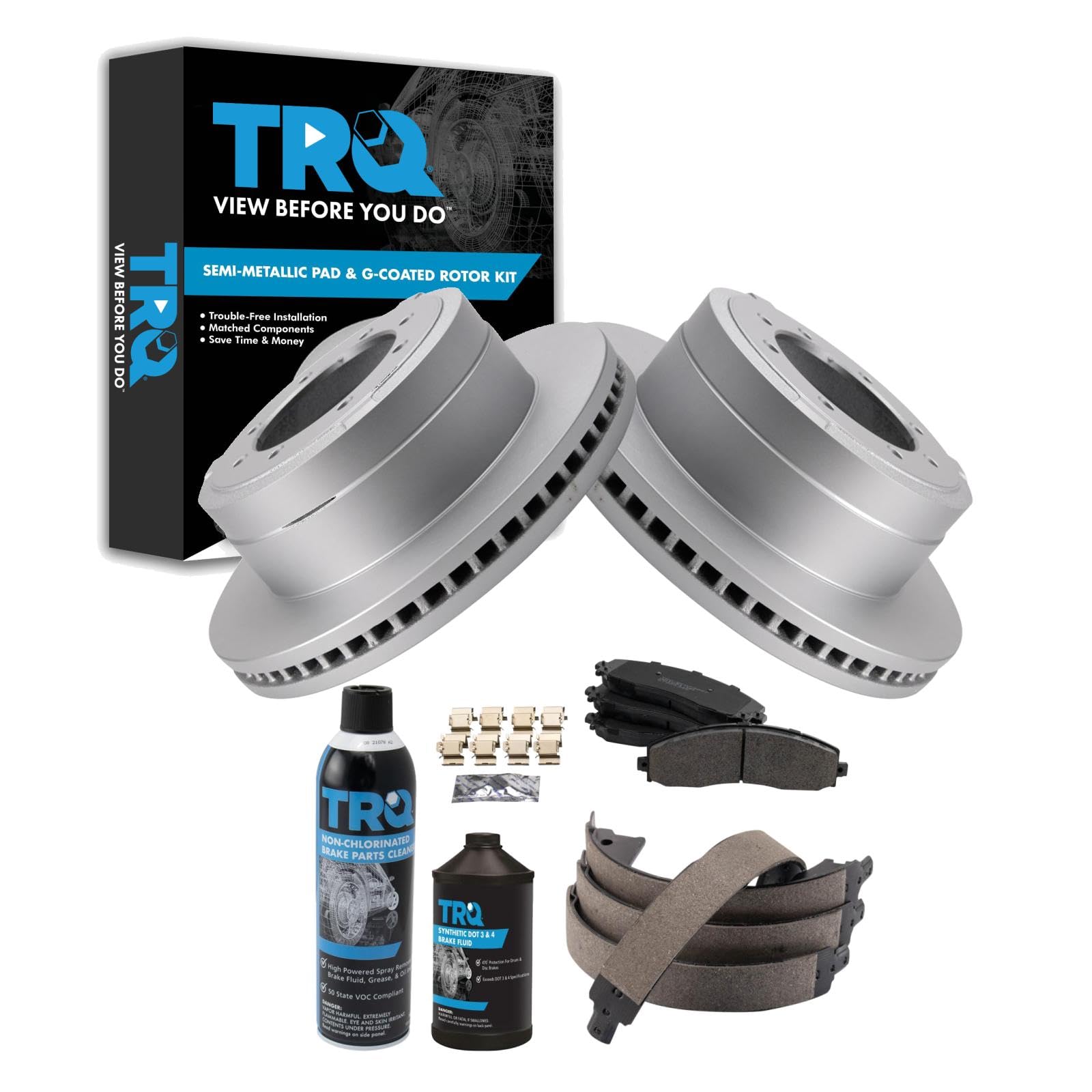 TRQ Rear Brake Pad &amp; Rotor Kit Semi-Metallic Compatible with 2013-2019 Ford F-350 Super Duty 2013-2014 F-450 Super Duty