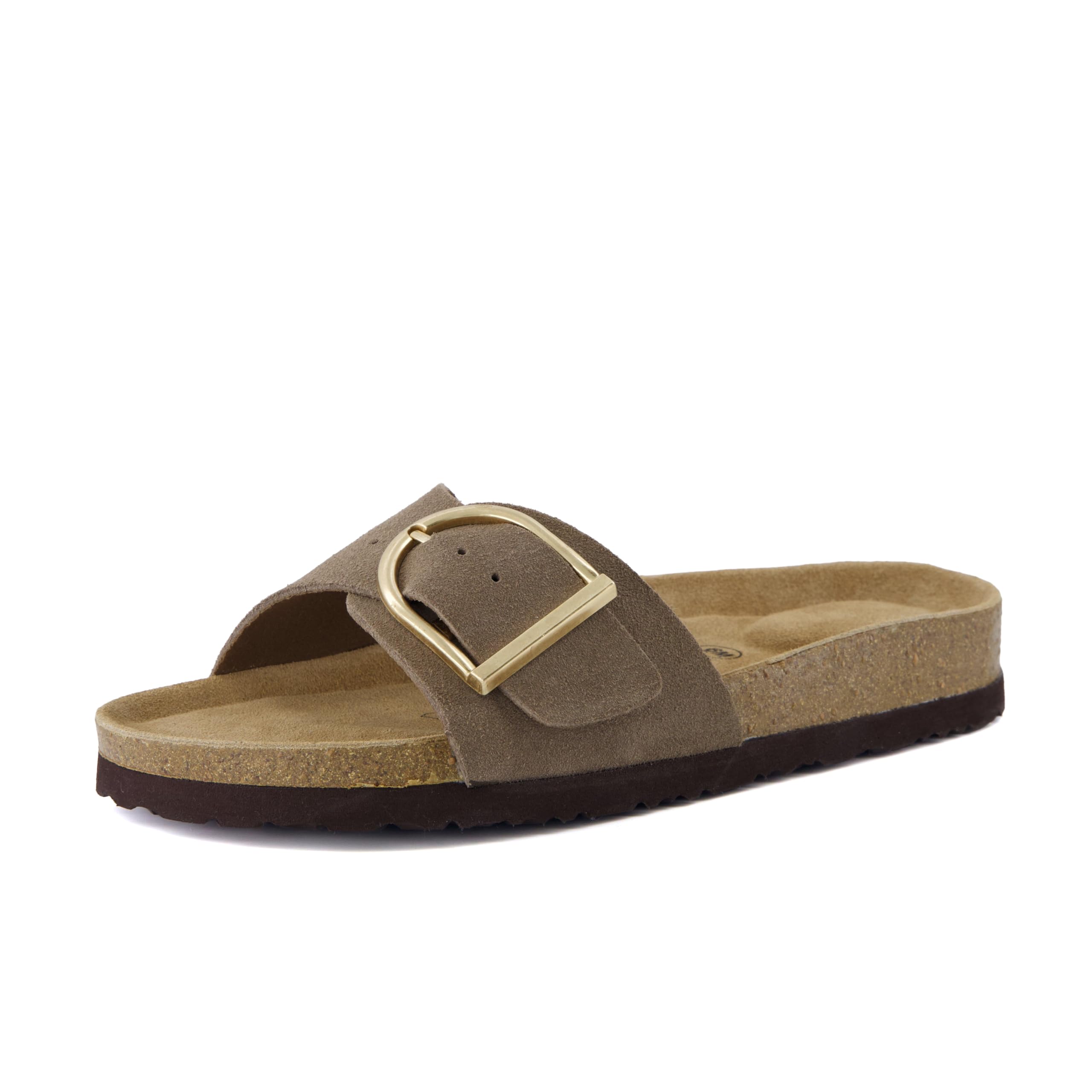 CUSHIONAIRE Leeds 100% Genuine Leather Suede Womens Sandals, Comfortable Slides for Women with Adjustable Statement Buckle — view 9