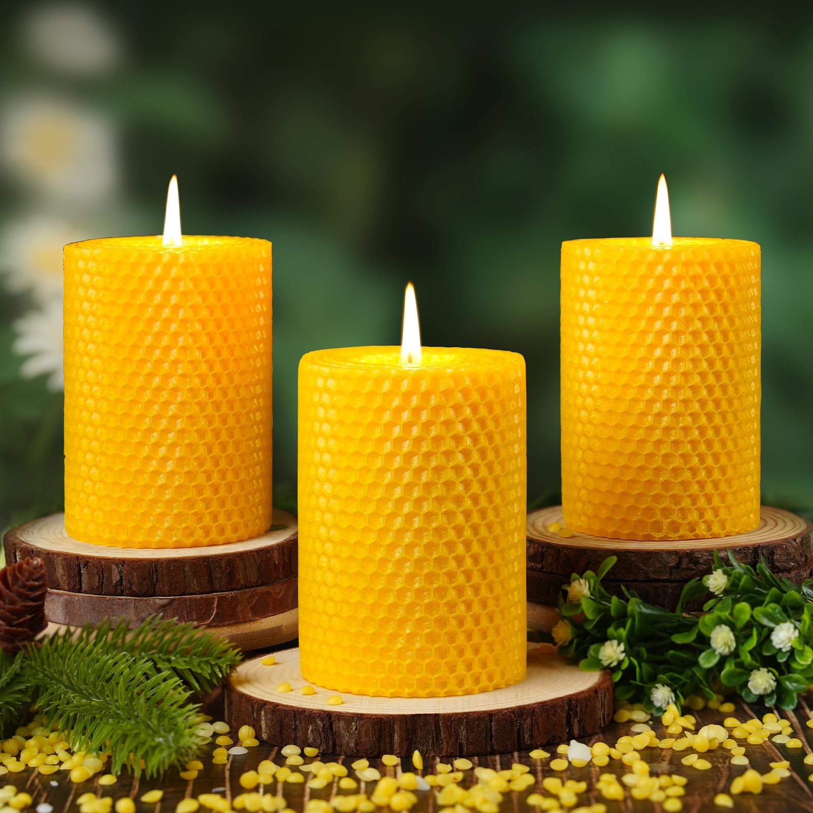 Beeswax Pillar Candles,Non-Toxic Honeycomb Bees Wax Candle for Home,Yellow