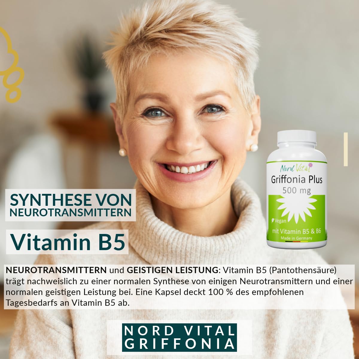 Griffonia Plus für Nerven und Psyche - 500 mg Griffoniasamen mit natürlichem 5-HTP - Vitamine B5 und B6 - deutsche Produktion - Vegan