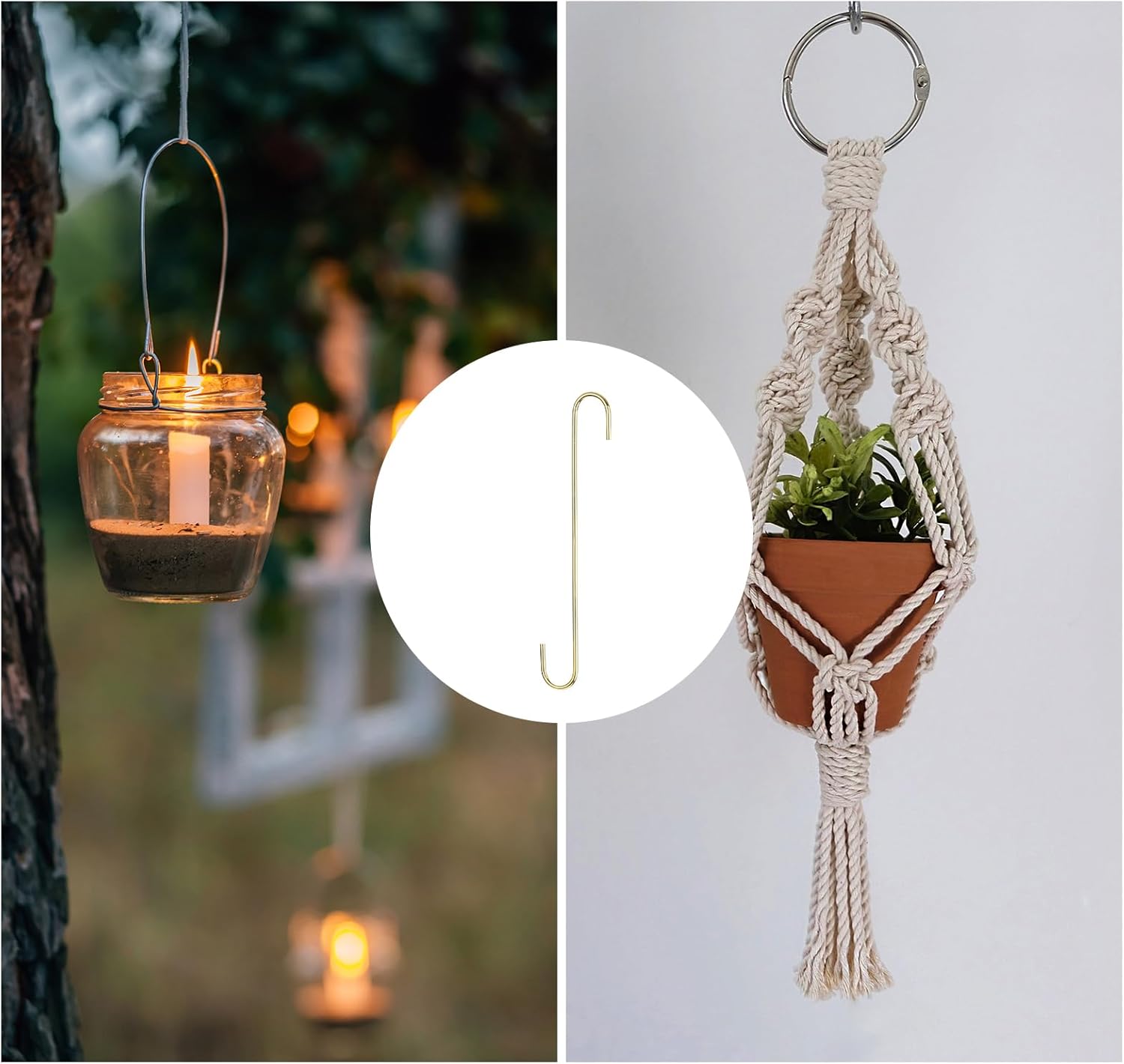 METALLIXITY S Hooks for Hanging (300mm/12) 8Pcs, Steel Extra Long S Shaped Hangers - for Plants, Garden, Kitchenware, Gold Tone