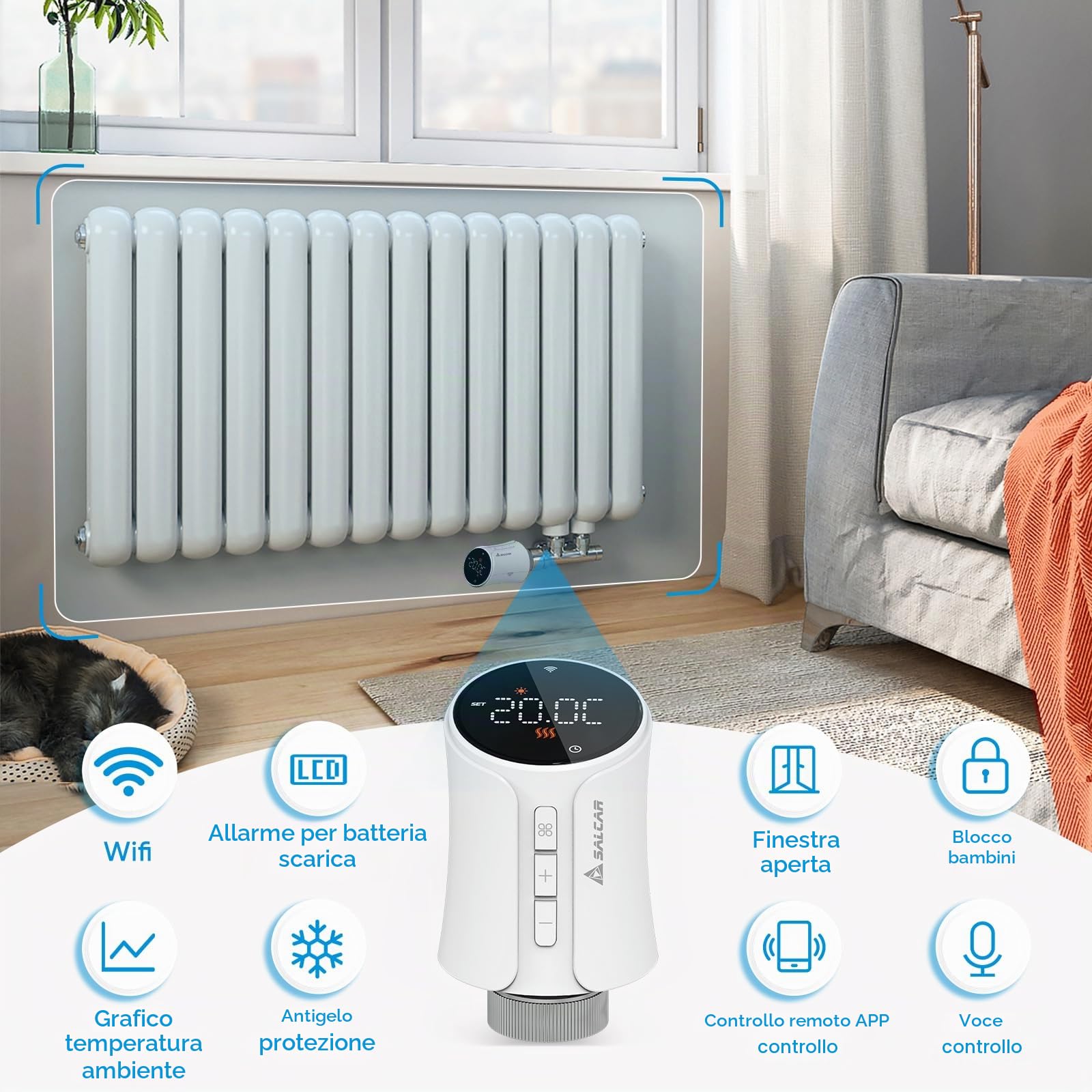 SALCAR Termostato intelligente per termosifoni, TRV706W, set da 3 pezzi, termostato WiFi, compatibile con Amazon Alexa e Google Home, programmabile Tuya, termostato intelligente con 9 batterie