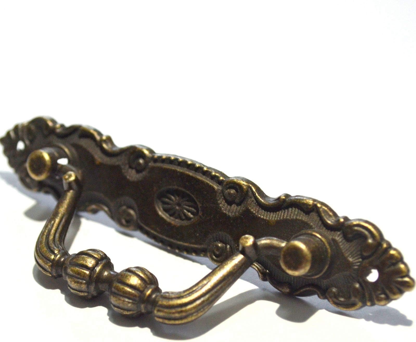 4 pcs Vintage Bronze Knobs Antique Drawer Handles Ring Pulls Decorative Floral Hardware with Screws for Furniture (Disk Length:4", Hole spacing: 3-1/4")