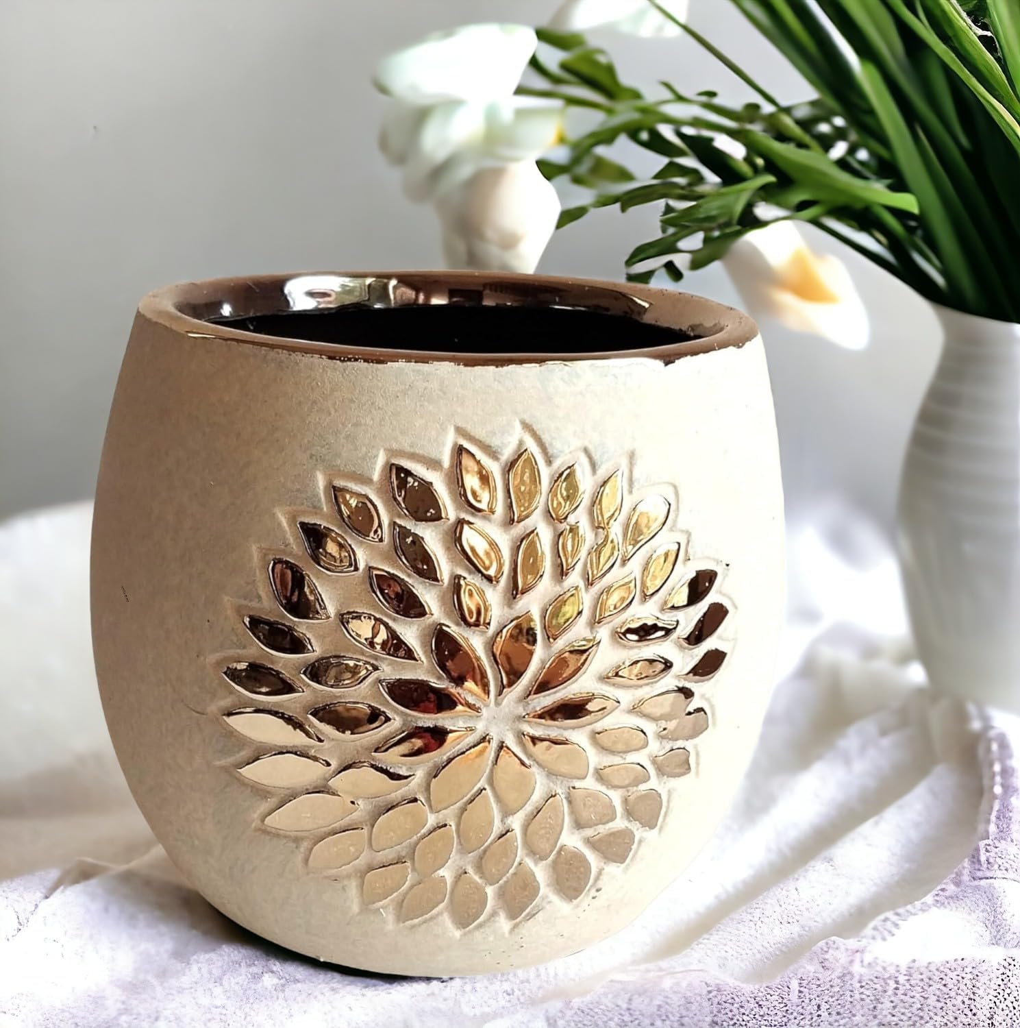 Round Ceramic Flower Pot - Modern & Boho Decor -16 Round Ceramic Flower Pot - Modern & Boho Decor -16