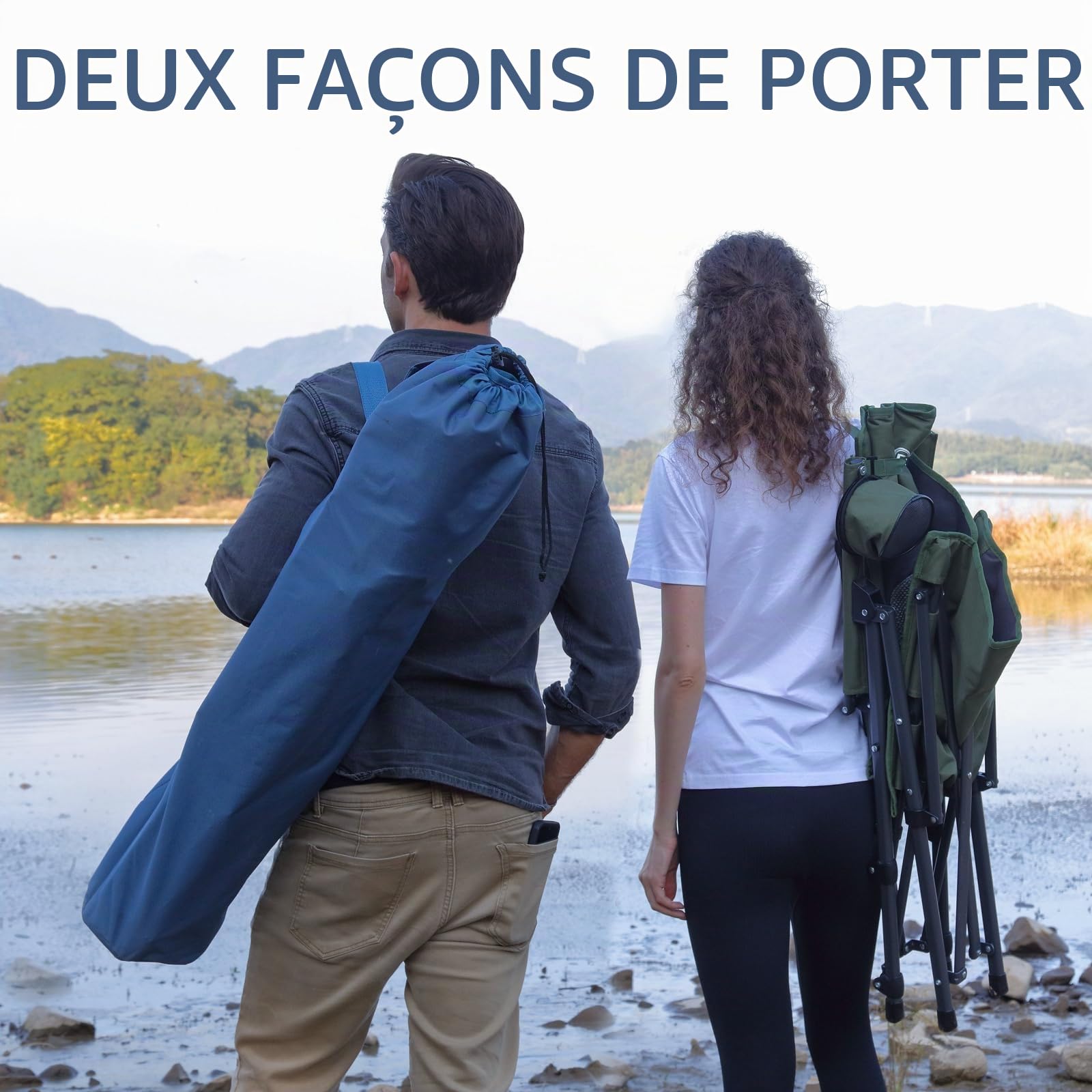 Portal Chaise Pliante Camping - jusqu'à 180 kg Dossier Haut avec Poche latérale Porte-Boisson