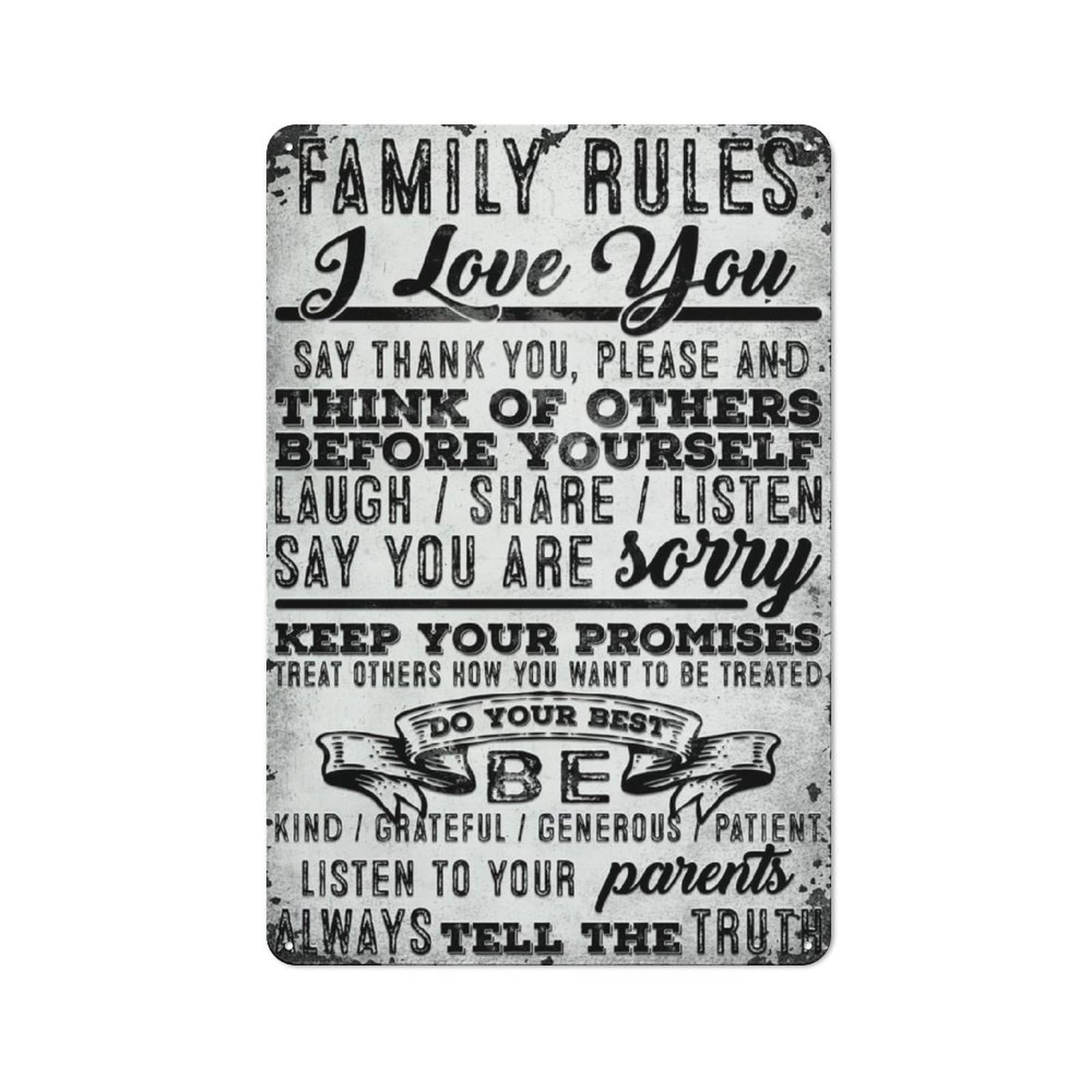 Acdoet Tin-07 Rustic Metal Tin Sign Family Rules Art Prints Vintage Artwork Motivational Sayings Wall Decor Positive Thinking Poster For Family Members Room Home Office Wall Art 8X12 Inch