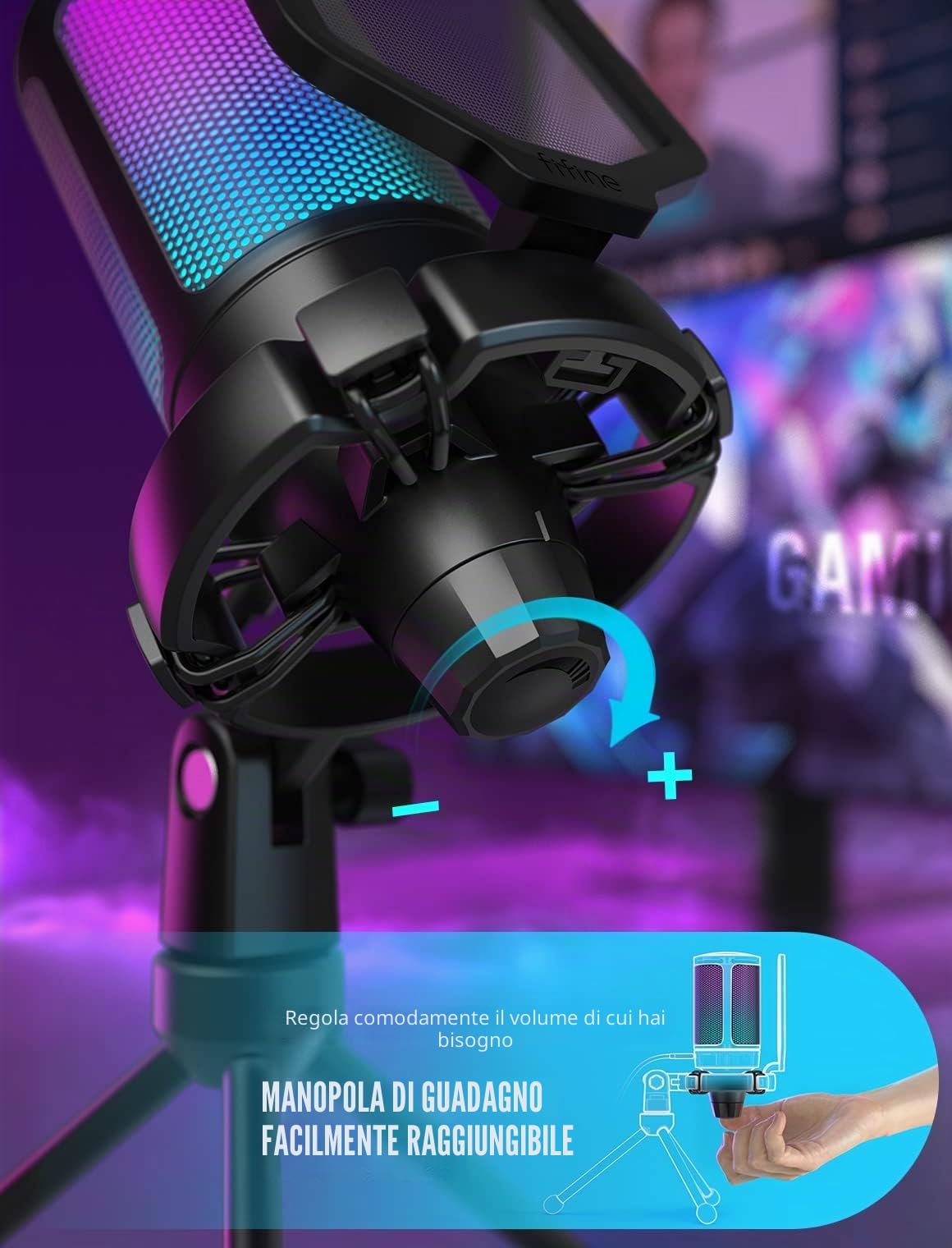 FIFINE PC Microfono Gaming, USB Microfoni Podcast per PS4, PS5, Computer, Microfono da Tavolo con Pulsante di Silenziamento