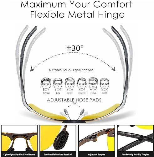 Miniatura 5 de Gafas de conducción nocturna, gafas de ciclismo para hombres y mujeres, gafas de visión nocturna antirreflejos para conducir, lente de visión teñida