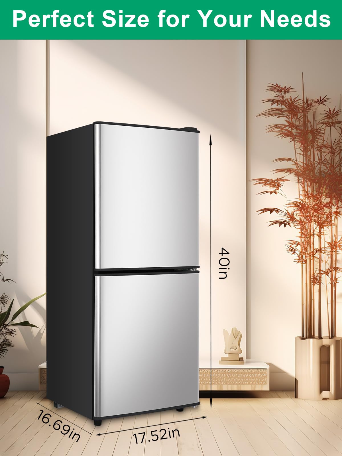Krib Bling Refrigerator With Freezer 4.0 Cu.Ft With 7 Level Adjustable Thermostat Control 2 Door Energy Saving Bottom Freezer Compact Refrigerator Silver on Fridge.com - View 5
