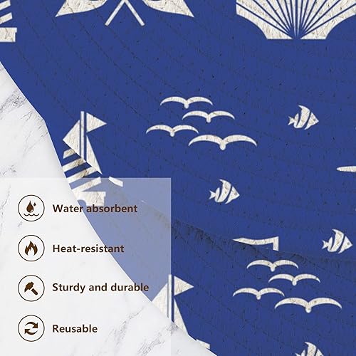 Miniatura 3 de 3 Pcs Trivet Holder for Hot Dishes 15in Cotton Thread Weave Absorb Water Hot Pan Holder for Cooking Pot Camper Must Haves Marine Sealife Blue