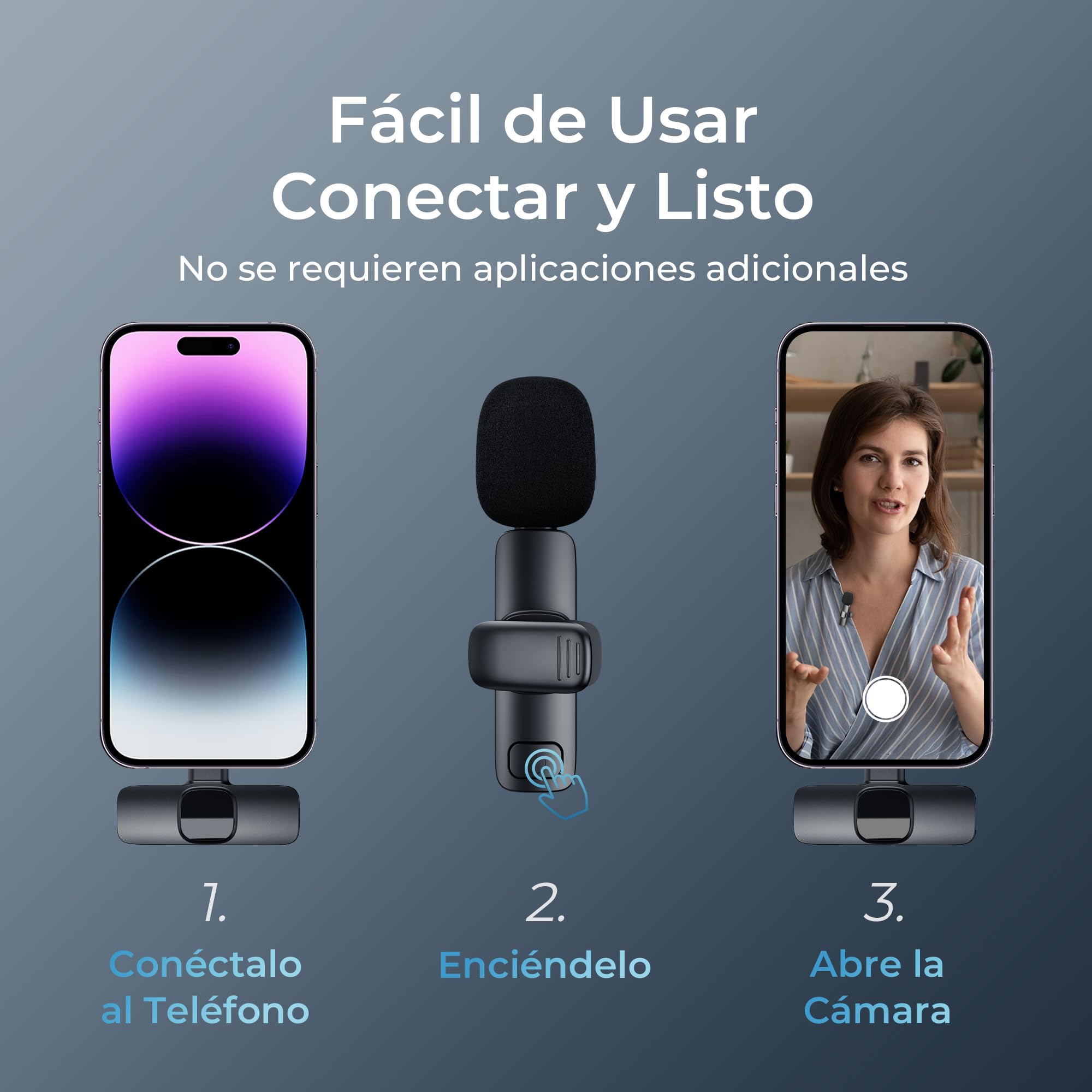 YRF micrófono inalámbrico de Solapa para iPhone Android iPad, Mini micrófono con USB C/Lightning, reducción de Ruido, 20M Distancia, para grabación de vídeo, Streaming, Vlogging, Youtube, Tiktok