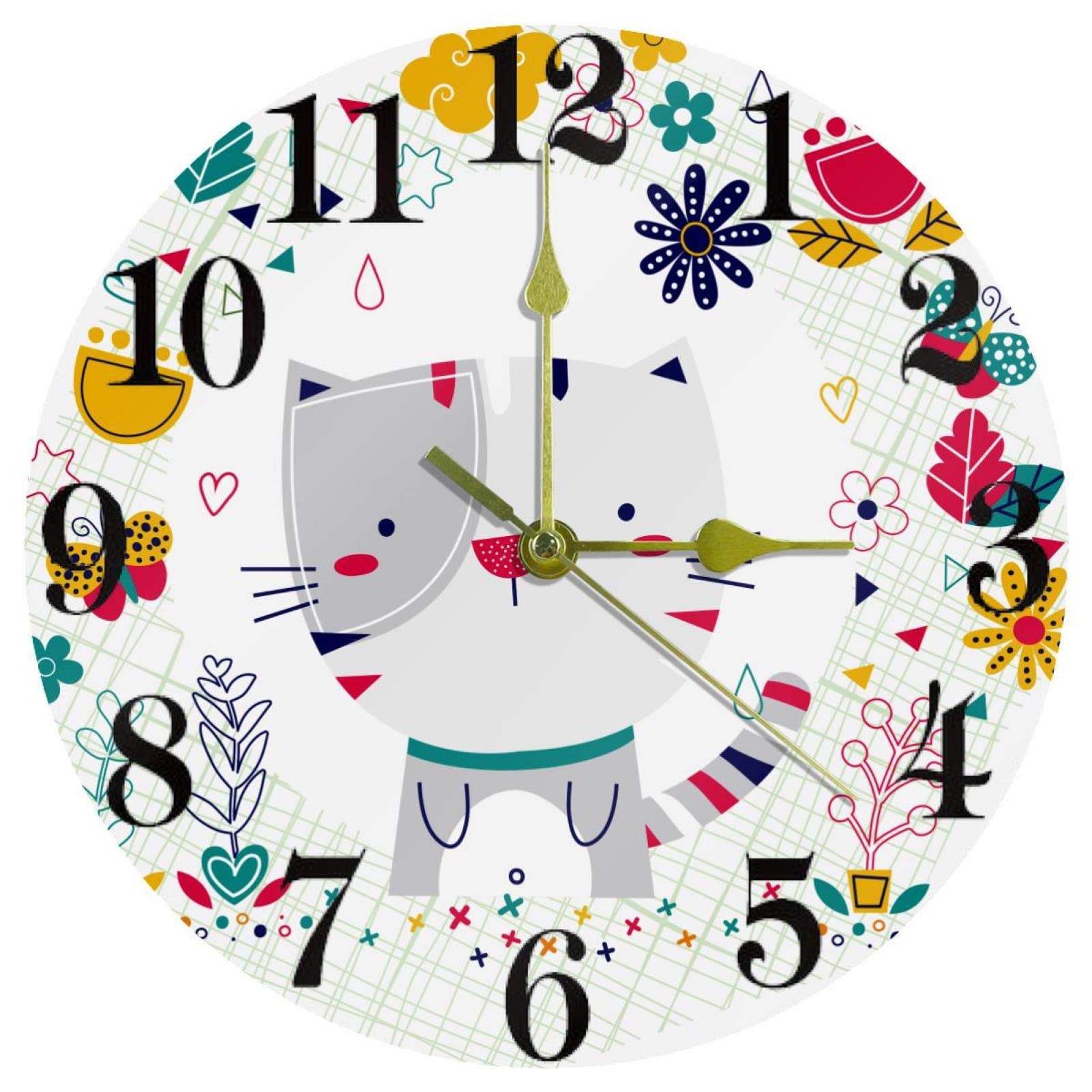 Horloge murale ronde à quartz silencieuse fonctionne à piles chat 25cm