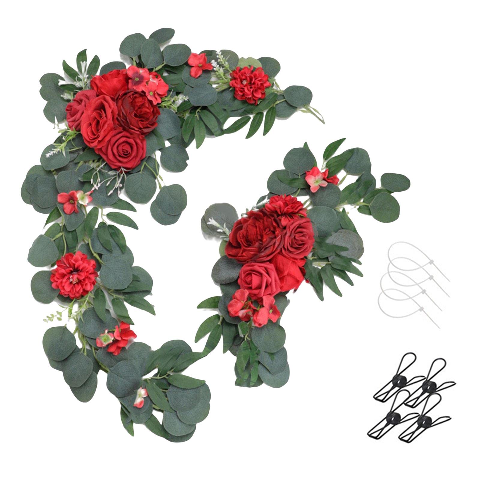2Pcs Flower Swag Wedding Ceremony Rustic Wreath for Ornament Reception Red-image-29
