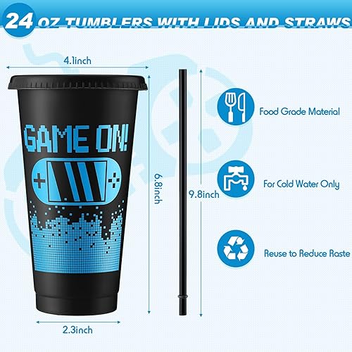 Vista 39 de Mifoci Vasos de plástico para videojuegos con tapas y pajitas, vaso reutilizable con tapa y pajita, lindo vaso de viaje para café helado, botella