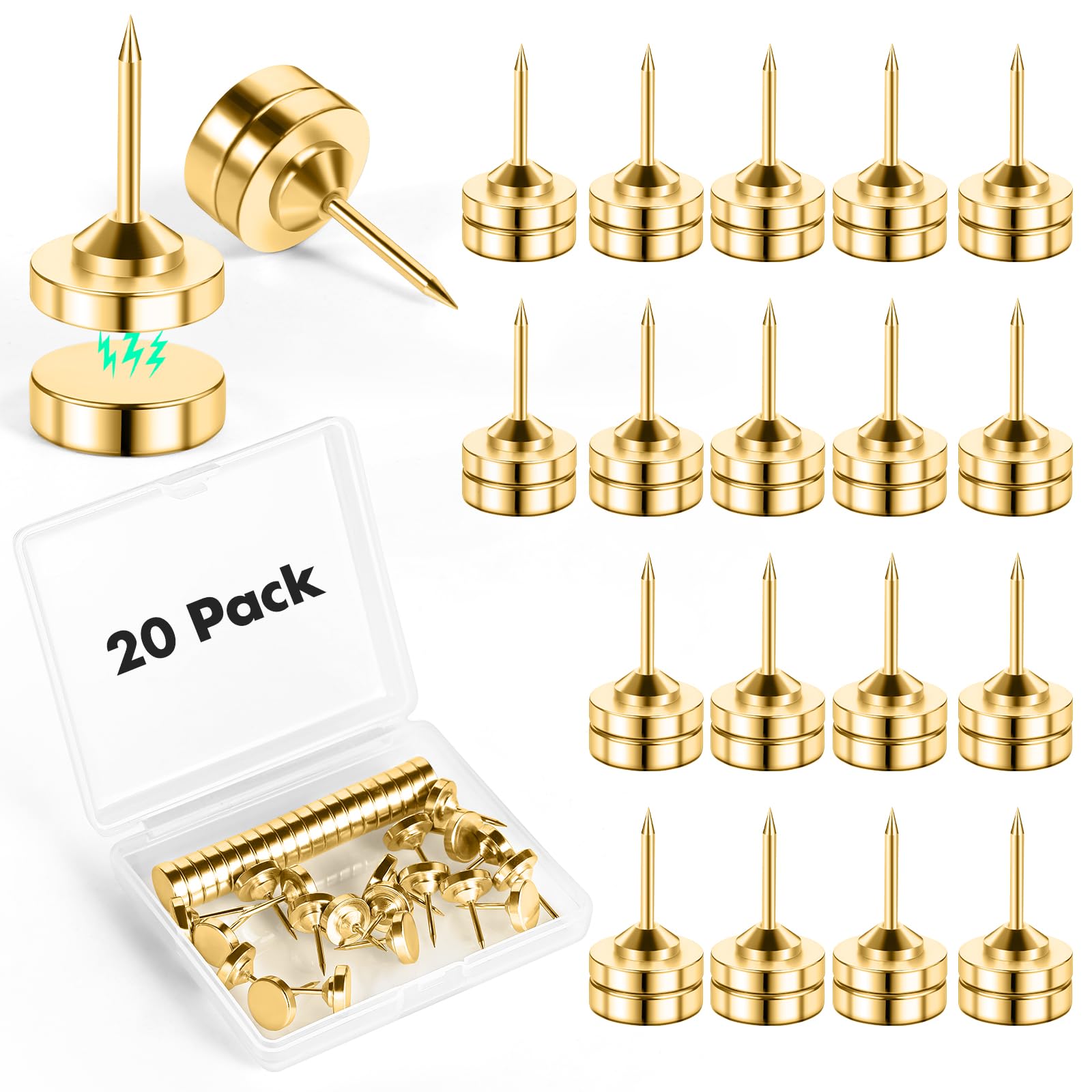 20 Sets of Magnetic Push Pins, Magnetic Thumb Tacks, Cute Flat Push Pin, Gold Push Pins for Bulletin Board, Magnetic Pins for Wall, Flat Thumb Tacks for Cork Board image 6